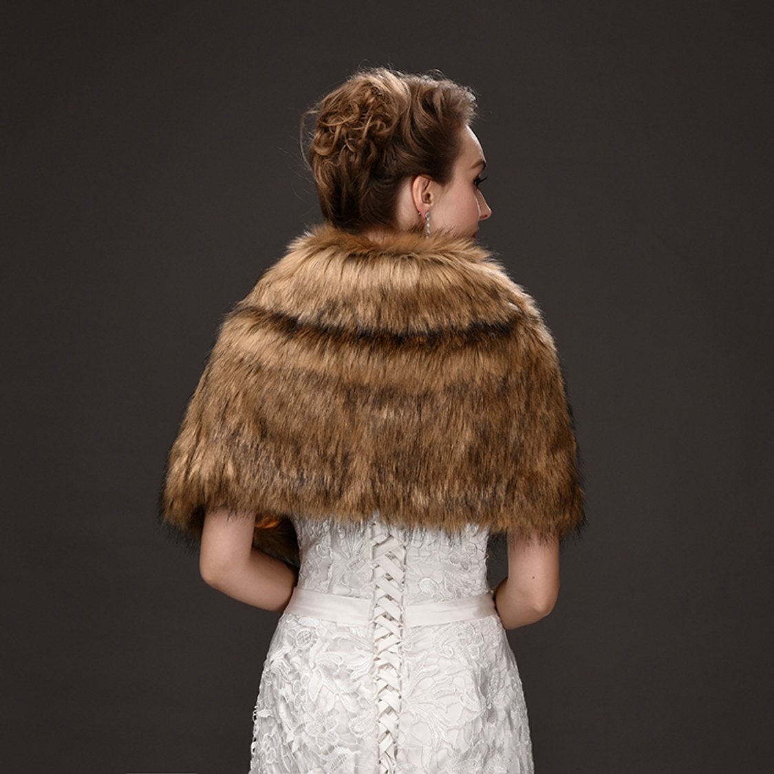 Elegant Brown Faux Fur Wedding Jacket Wrap Shawl - Bridal Party Evening Gown Cover for Winter Weddings, Formal Events & Special Occasions