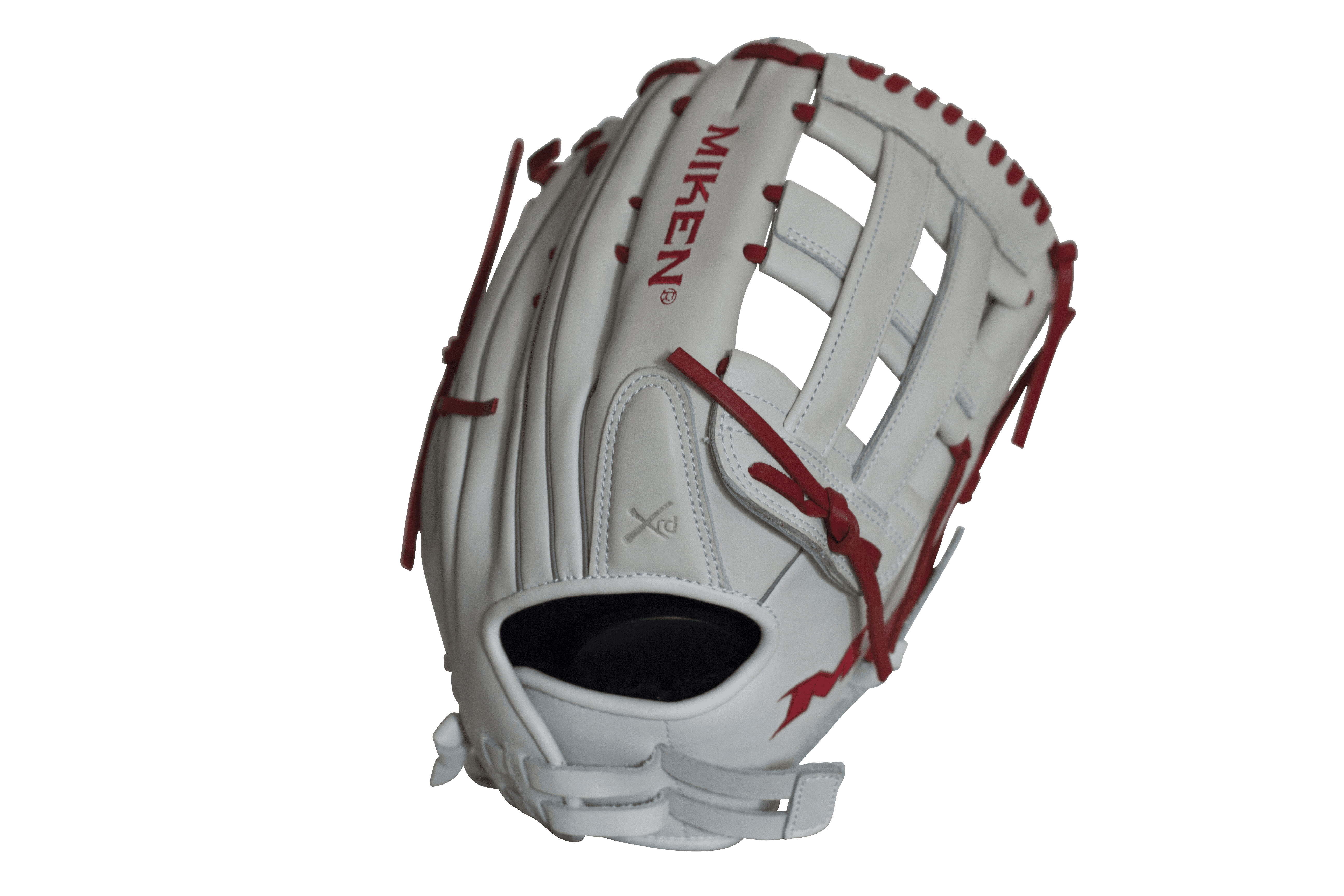 Miken Pro Series 13.5 Inch Slow Pitch Softball Fielding Glove - White/Scarlet (PRO135WS) | Perfect for Adult Slow Pitch Games & Training Practice