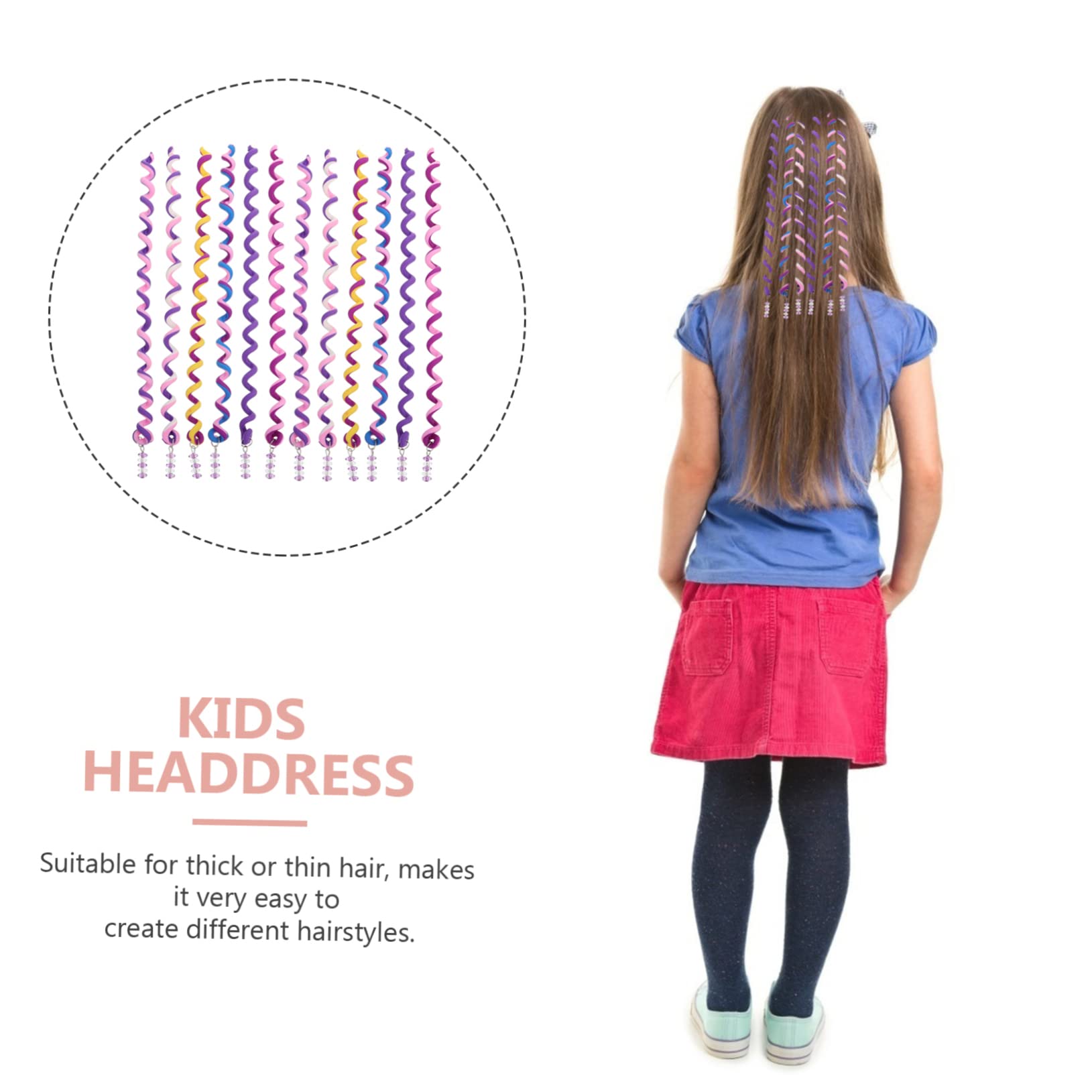FOMIYES 24pcs Spiral Hair Curling Clips - Braiding Tool with Rubber Bands & Hair Beads for Girls - Purple Polymer Clay Hair Waver for Kids - Perfect for School, Parties & DIY Hairstyles