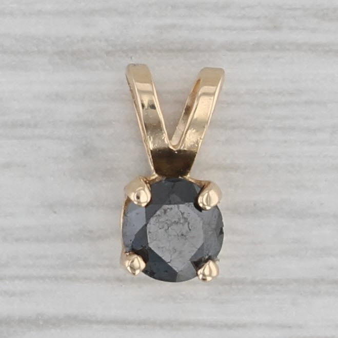 0.33 Carat Black Diamond Round Solitaire Pendant Necklace in 14K Yellow Gold - Elegant Small Drop Pendant for Women - Perfect for Everyday Wear, Date Nights & Special Occasions