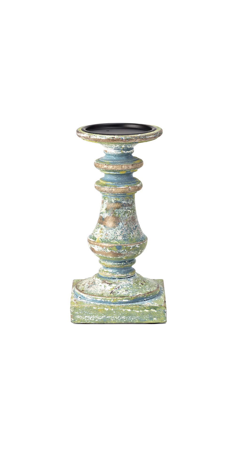 IMAX 5544-5 Set of 5 Mango Wood & Iron Distressed Candle Holders - 3 Inch Pillar Candle Stands - Rustic Home Decor for Dining Table, Wedding Centerpiece & Farmhouse Decor