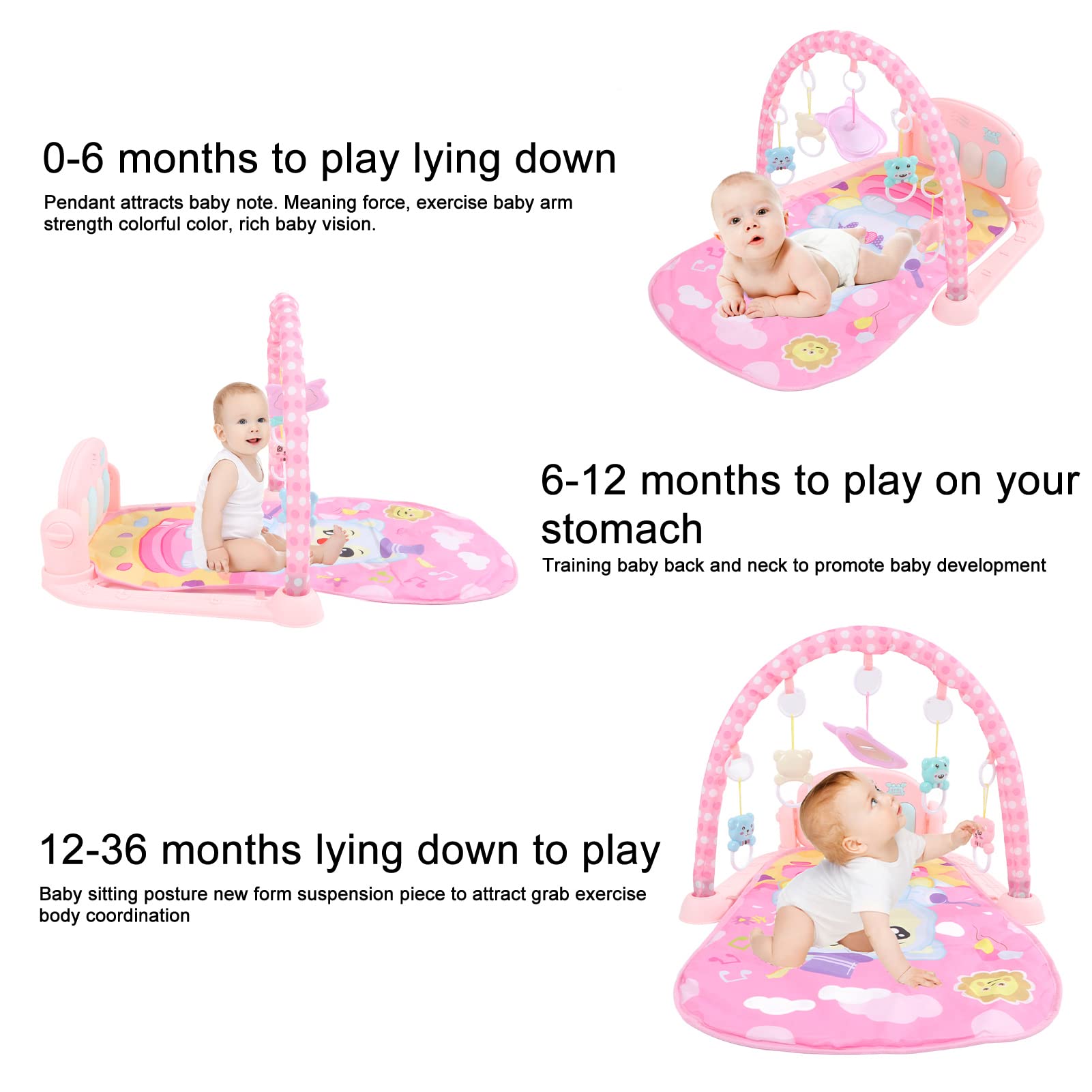 **Soft Pink Baby Play Mat with Music & Toys - Newborn Activity Gym for Tummy Time & Crawling - Perfect Gift for Infants (Ideal for Nursery, Daycare & Playtime)**