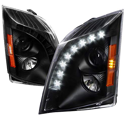 Clear Lens Black Bezel LED DRL Light Strip Projector Headlights Compatible with Cadillac CTS 2008-2014 | High Visibility & Style Upgrade for Night Driving & Custom Car Look