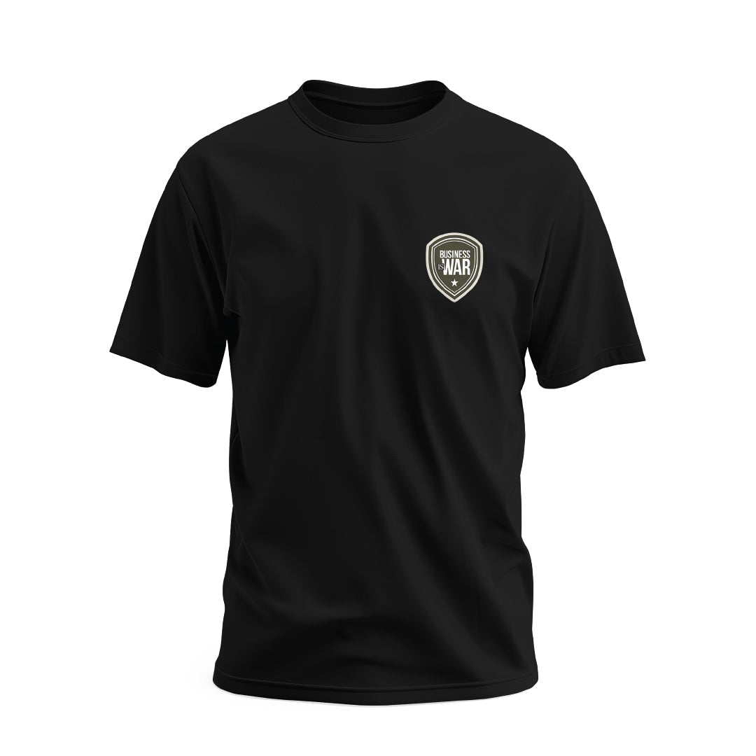 Future Looks Bright Black Business is War Shield Short Sleeve T-Shirt - Motivational Workwear for Entrepreneurs & Business Professionals