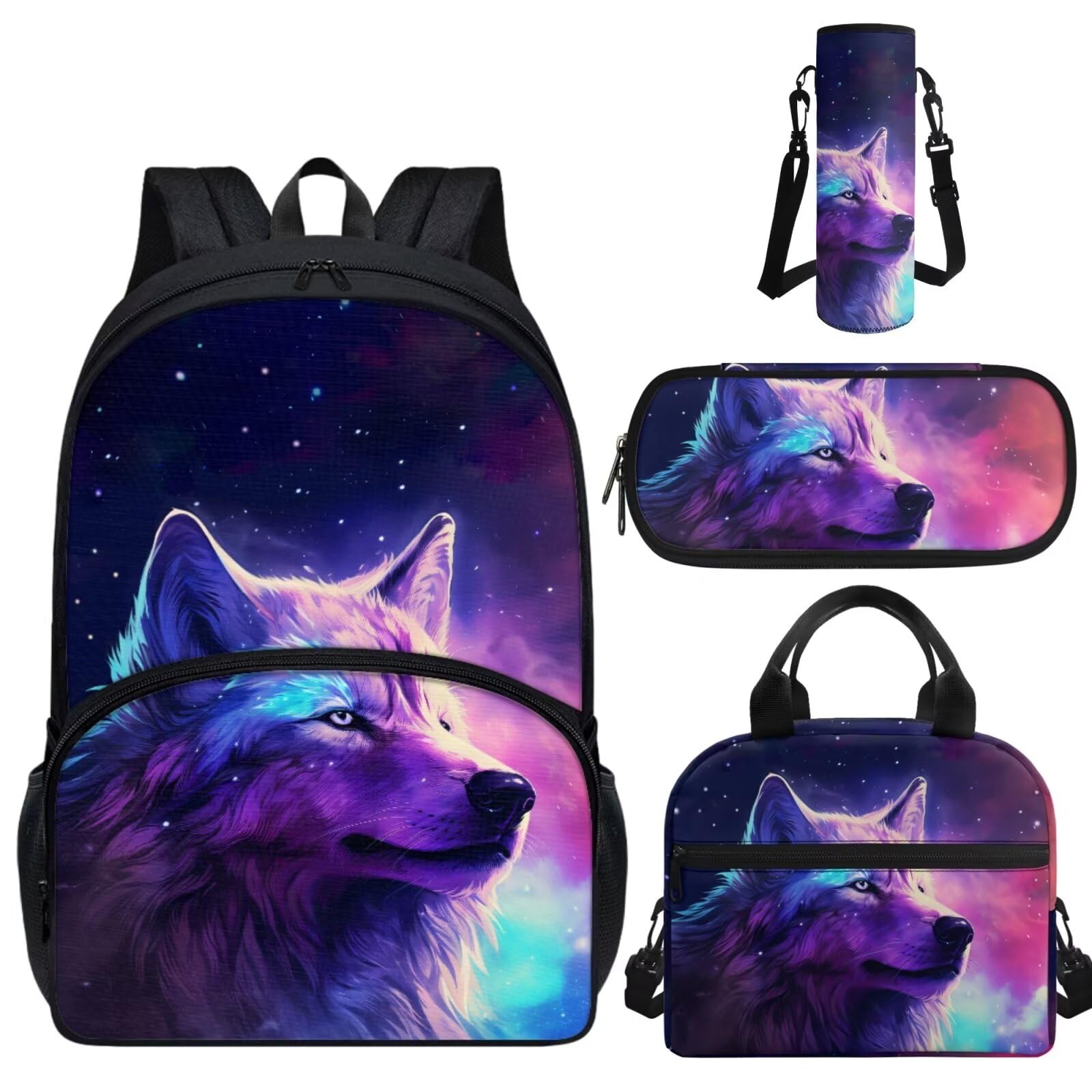 **Galaxy Themed Backpack Set for Kids - 6-8 Years Boys & Girls School Backpack with Lunch Box, Pencil Case & Water Bottle (4-Piece Set) - Perfect for Elementary & Middle School Students, Daily Use & Outdoor Adventures**