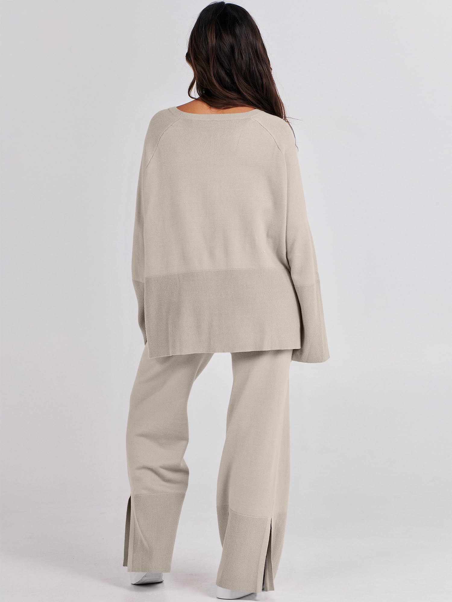 ANRABESS Women's 2 Piece Outfit - Oversized Knit Sweater & Wide Leg Pants Set | Cozy Lounge Wear, Matching Pajama Set | 2024 Trendy Casual Clothes for Home, Travel & Relaxation