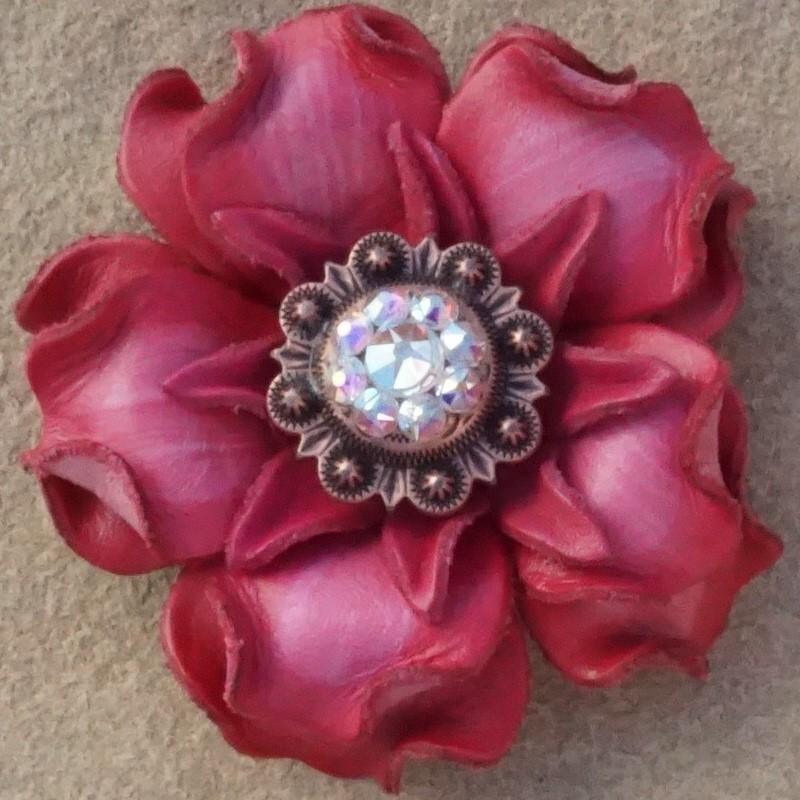 Pink Gardenia Flower Concho with Copper AB - Elegant Western Belt Buckle for Cowgirl Fashion & Boho Accessories