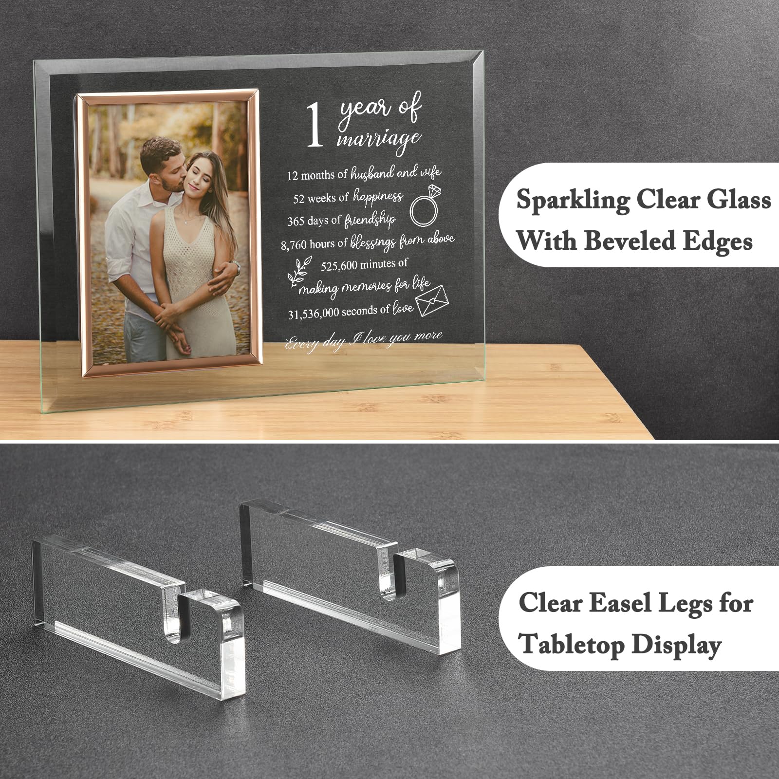 1st Wedding Anniversary Gifts for Couples - Personalized Picture Frame for Her or Him - Romantic 1 Year Paper Anniversary Present for Wife or Husband - Perfect for Displaying Wedding Photos & Celebrating Your First Year of Marriage