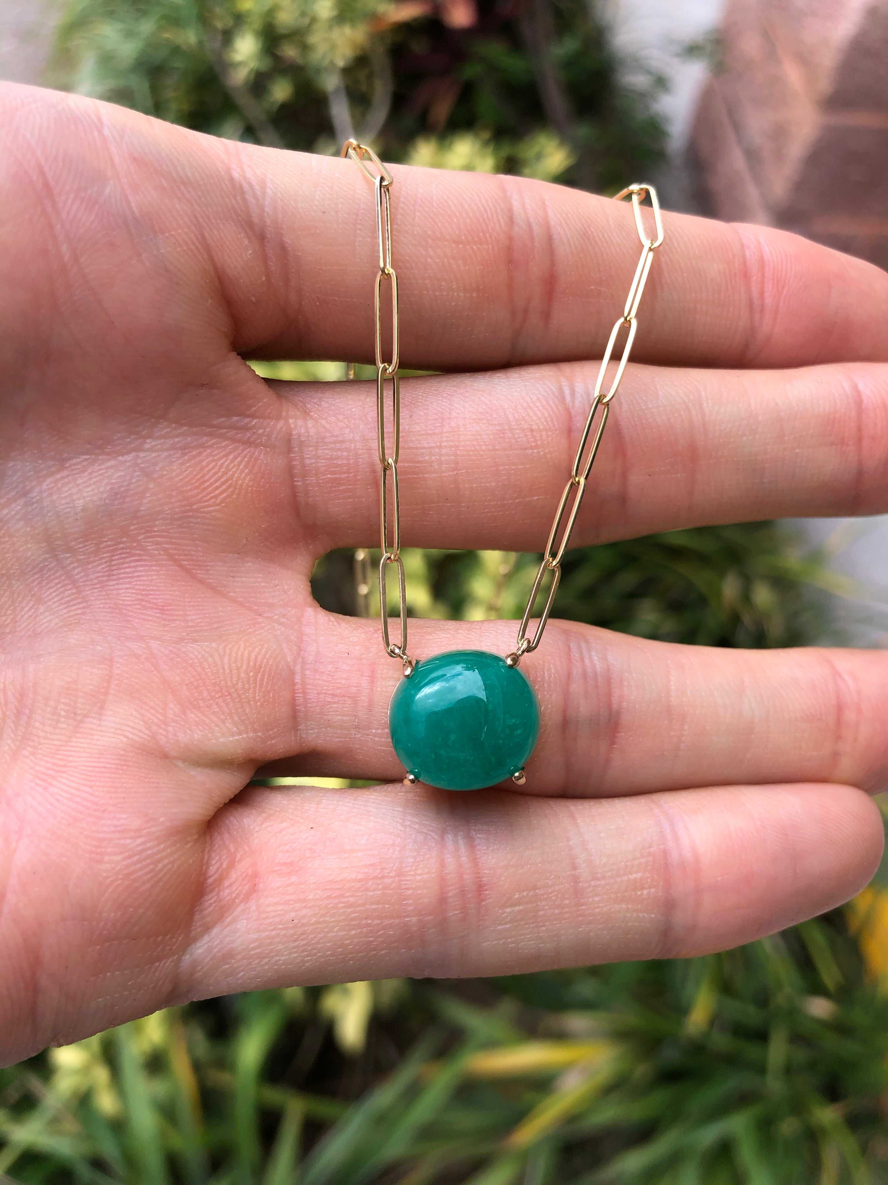 9.50 Carat Large Emerald Cabochon Stationary Paper Clip Necklace in 14K Gold - Elegant Jewelry for Office, Parties & Special Occasions