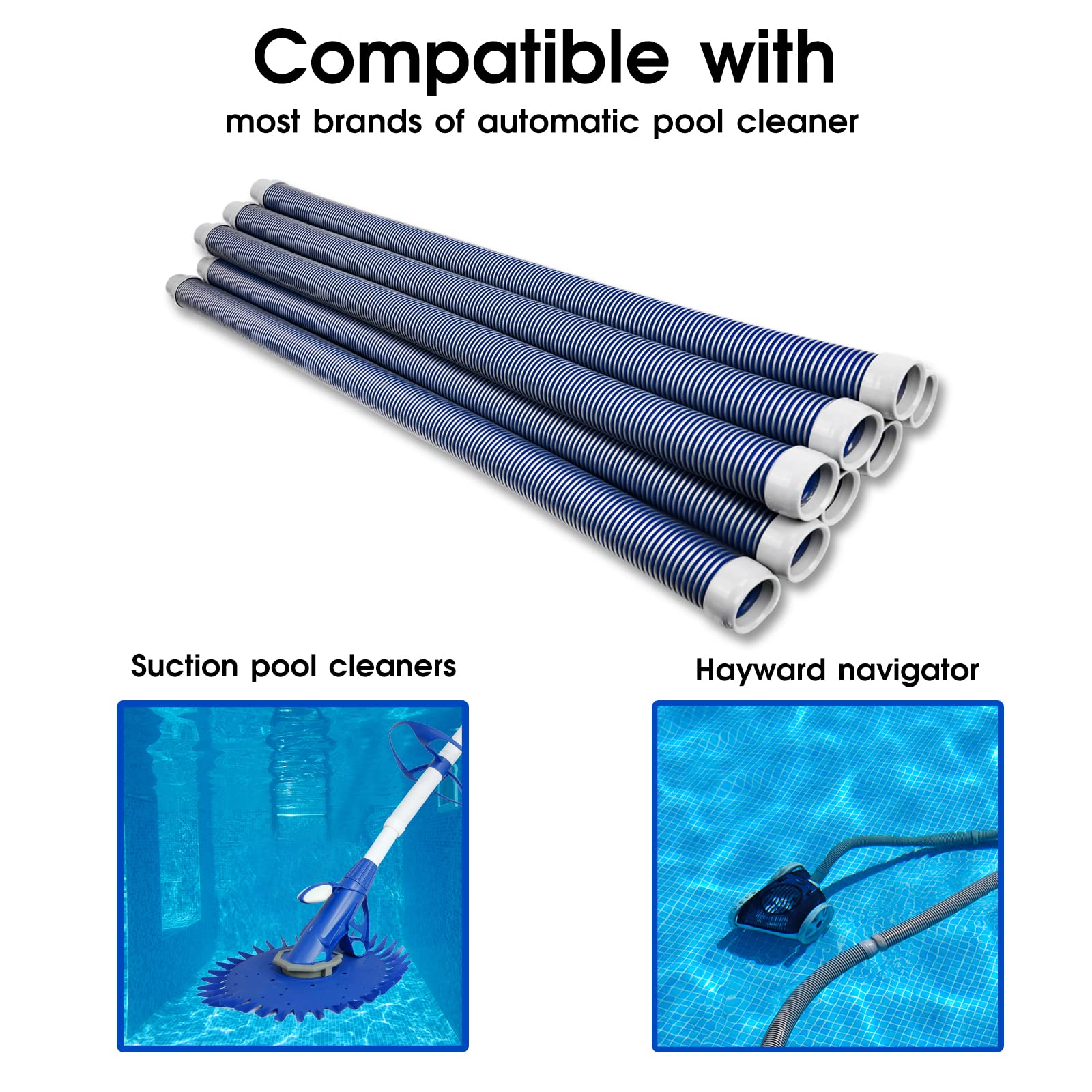 POOLWHALE 1.5” Professional Swimming Pool Vacuum Cleaner Hose - 8 Piece Set for Automatic Pool Cleaners | Heavy Duty Replacement & Extension Hose | Compatible with Hayward, Polaris, Pentair & More | Perfect for In-Ground & Above Ground Pools