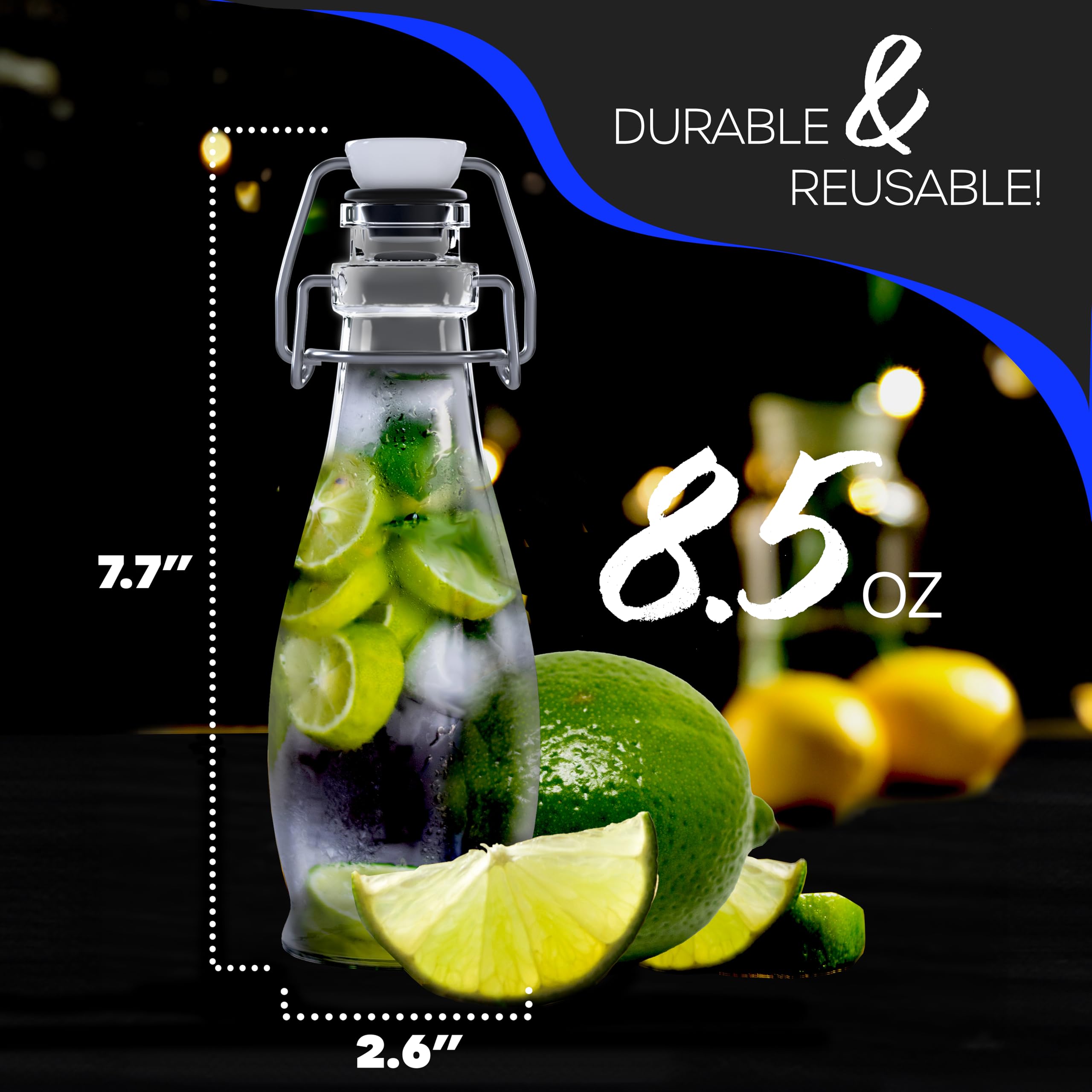 Nevlers 8.5 Oz / 250 mL Clear Swing Top Glass Bottles with Lids - 12 Pack | Includes Foldable Funnel, Cleaning Brush & Gold Marker | Perfect for Vanilla Extract, Olive Oil, DIY Beauty Products & Home Brewing | Airtight Leakproof Storage for Kitchen, Bathroom & Craft Room