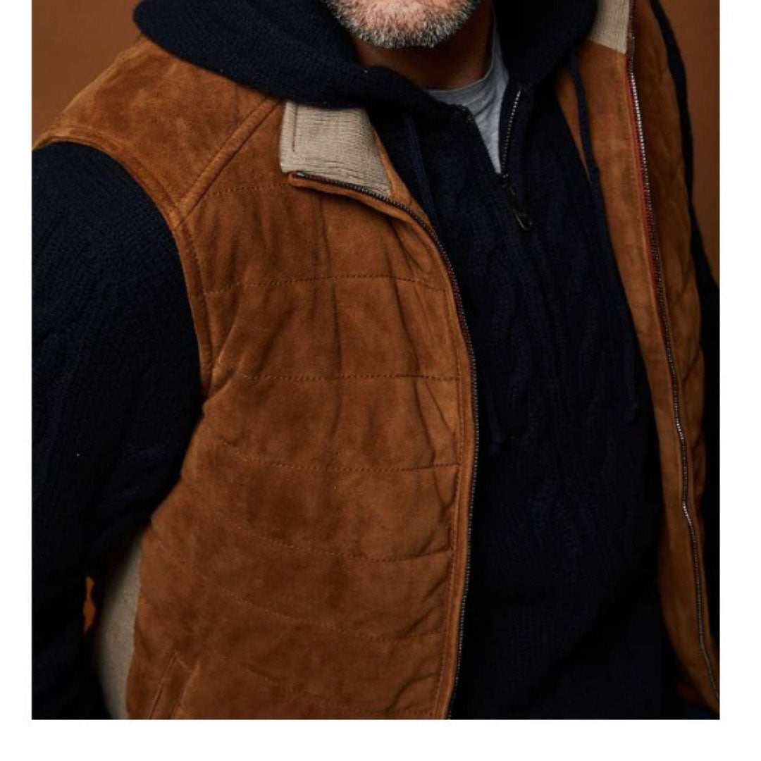 Luciano Barbera Quilted Suede Vest for Men | Premium Winter Fashion Jacket | Perfect for Outdoor Activities & Casual Wear