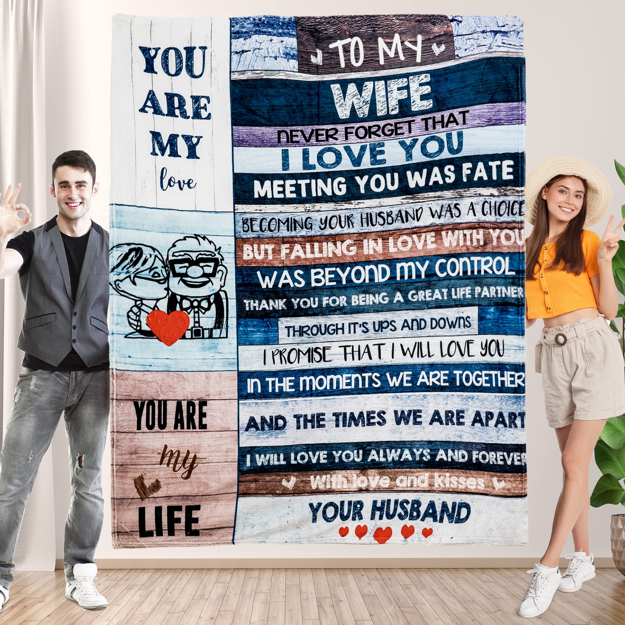 Personalized 'I Love You' Throw Blanket for Wife - Ultra Soft Micro Fleece Wedding Anniversary Gift for Her - Romantic Birthday, Mother's Day & Christmas Present - Cozy Sofa & Bed Blanket for Couples