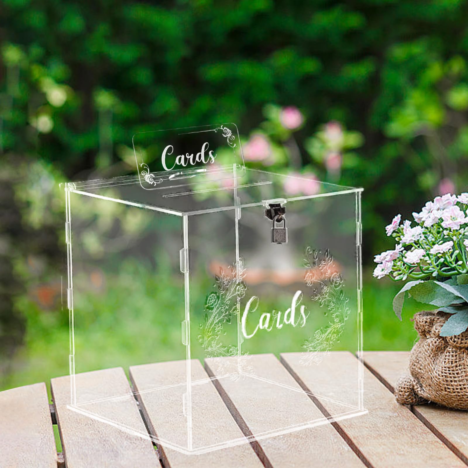 Shalwinn Large Clear Acrylic Wedding Card Box with Lock & Sign - Secure Money Gift Holder for Wedding Reception, Anniversary, Bridal Shower & Birthday Decorations | Perfect for Guest Card Collection at Events