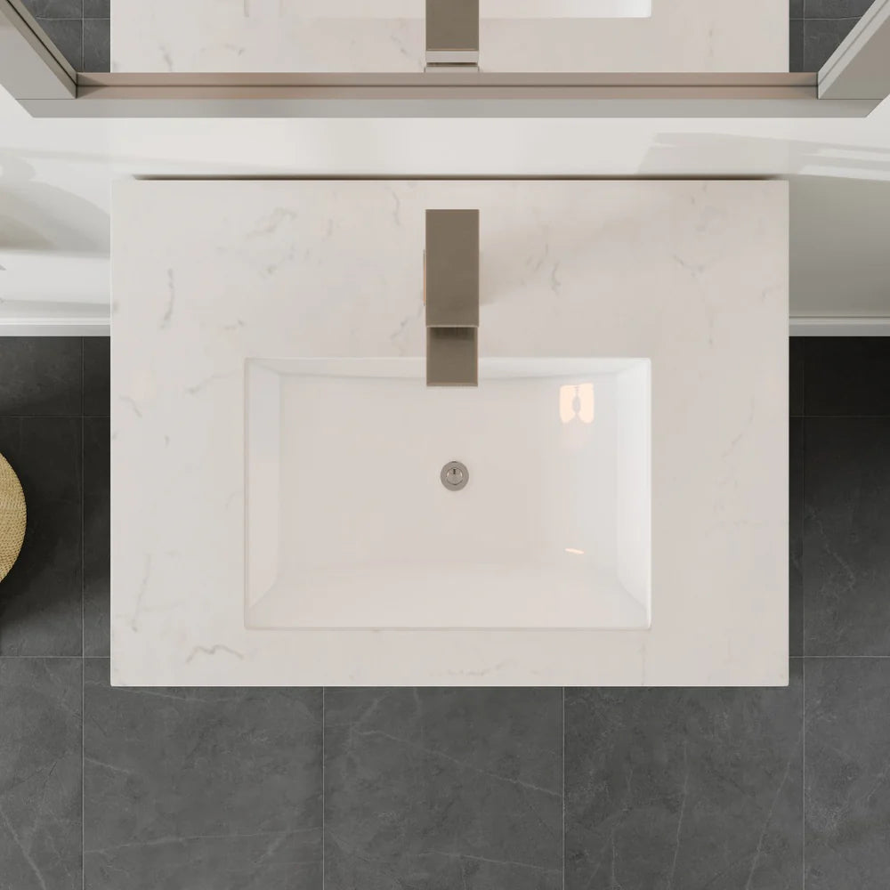 Eviva Acclaim 24 Inch Modern Bathroom Vanity Set with Carrara Quartz Countertop - Perfect for Small Bathrooms, Powder Rooms & Master Bath Renovations