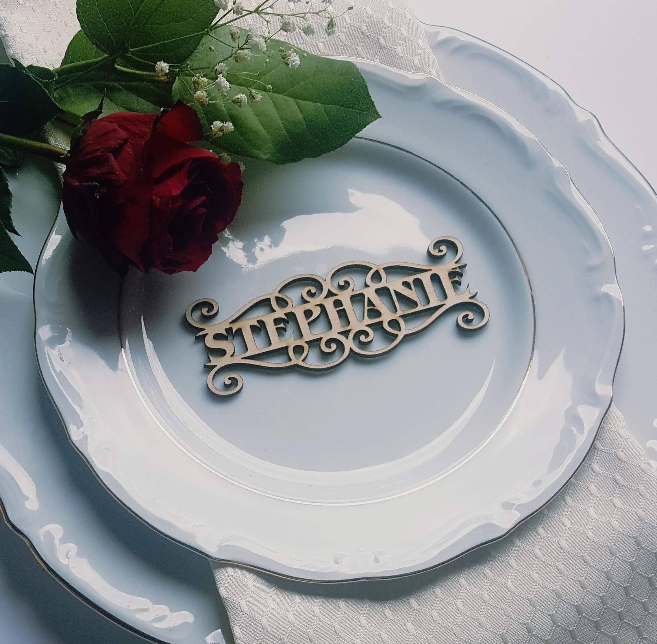 Custom Wooden Wedding Place Cards - Personalized Laser Cut Name Tags for Table Seating & Guest Settings - Unique Wedding Reception Decor Idea for Rustic, Vintage & Modern Weddings