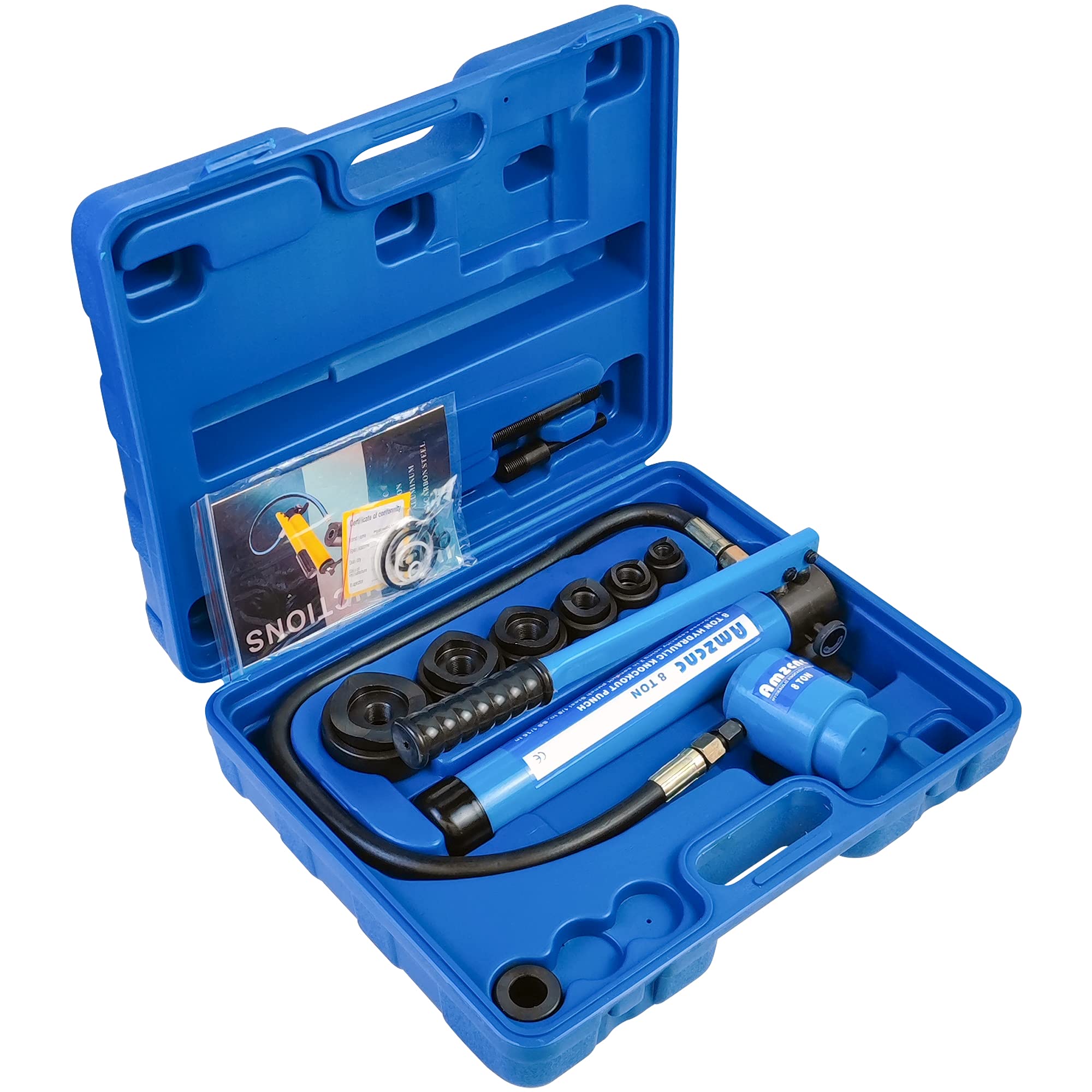 AMZCNC Hydraulic Knockout Punch Set - 8 Piece Electrical Conduit Hole Cutter Kit (1/2