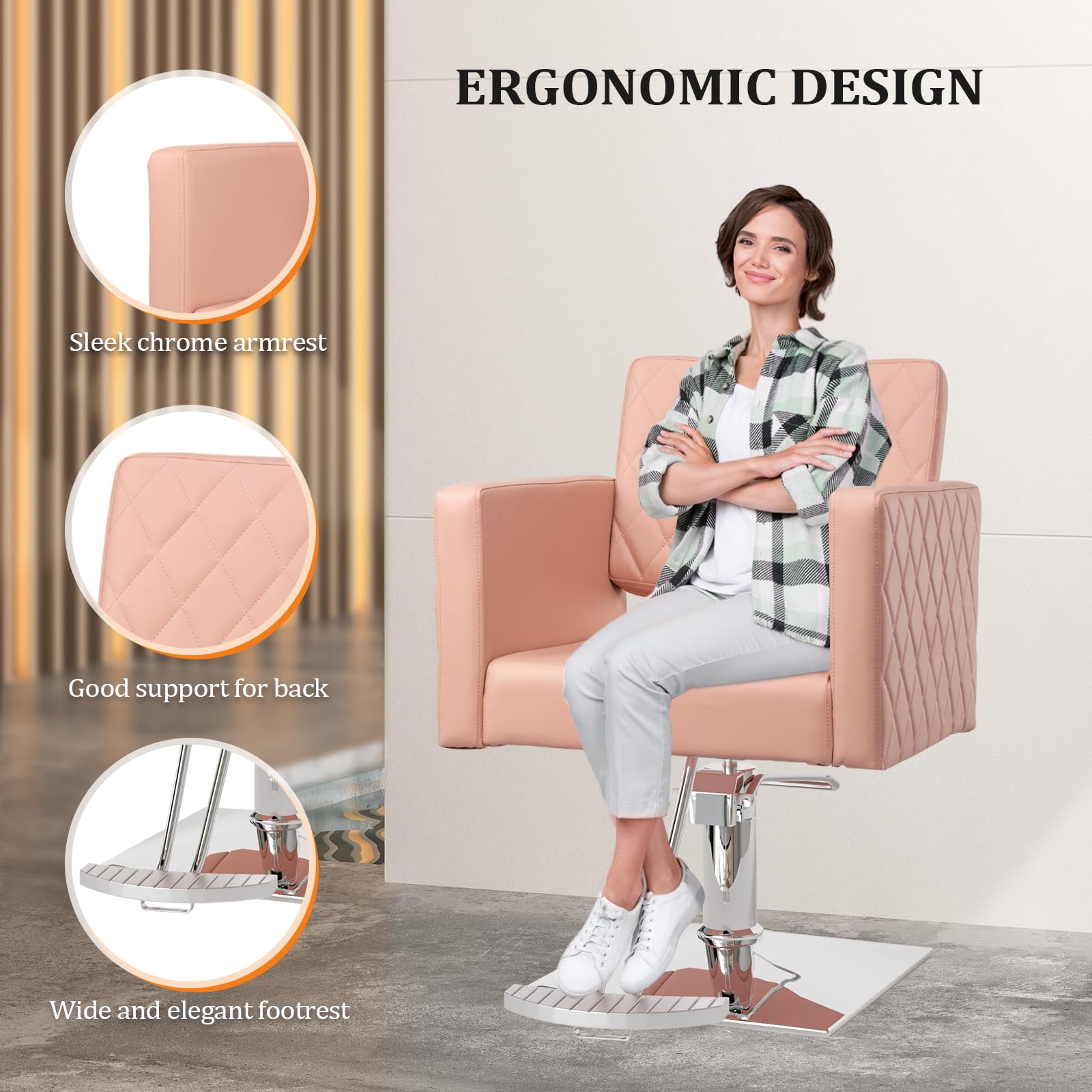 Pink Hydraulic Salon Chair for Hair Stylists - Wide Seat & Aluminum Alloy Footrest - Heavy Duty Barber Chair for Beauty Salon, Spa & Cosmetology - Perfect for Hairdressing, Styling & Professional Salon Equipment