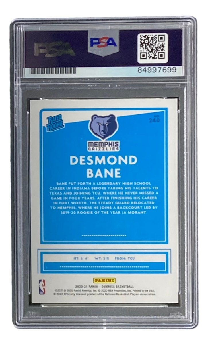 Desmond Bane Autographed 2020 Donruss Rookie Card #240 - Blue Ink - PSA/DNA Certified Gem Mint 10 - Perfect for NBA Memorabilia Collections & Sports Fan Gifts
