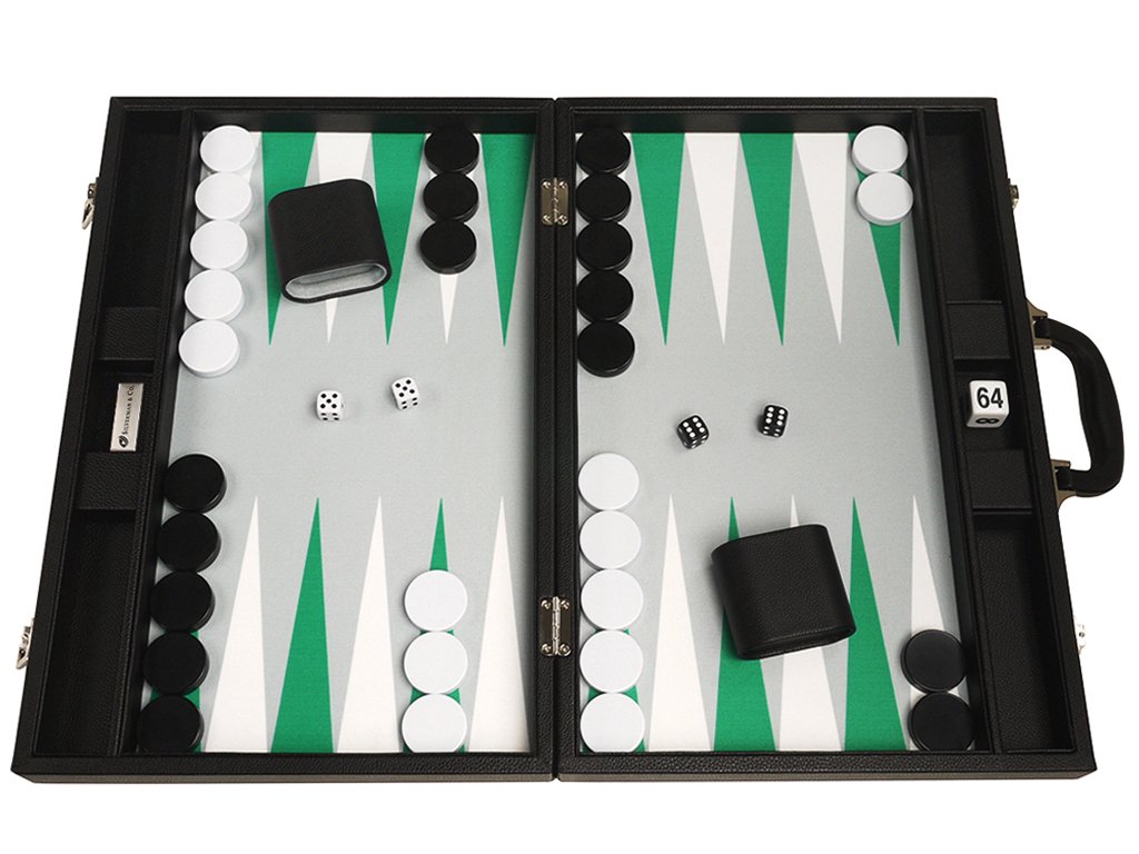 Premium 19-Inch Backgammon Set - Large Wooden Board with Black Finish & White/Green Points - Perfect for Game Nights, Travel, and Gifts