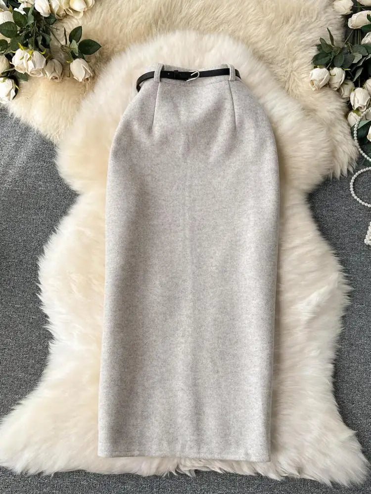 Beige & Black Wool Pencil Skirts for Women - Elegant High Waist Office Skirt, Thick Warm Winter & Spring Wrap Skirt (2023 New) | Perfect for Business Casual, Workwear & Formal Occasions