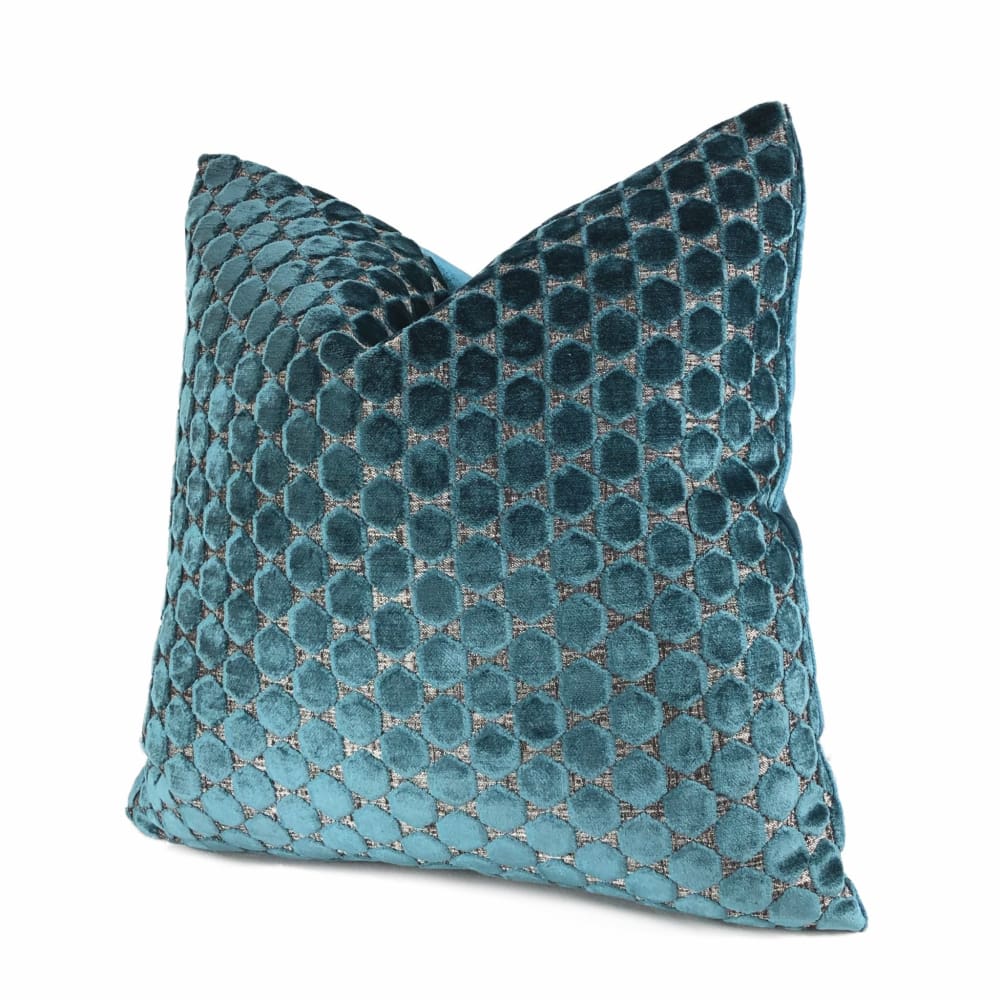 Romo Orosi Viridian Teal Green Cut Velvet Hexagon Pillow Cover - Luxury Decorative Throw Pillow Case for Sofa, Bed & Home Decor