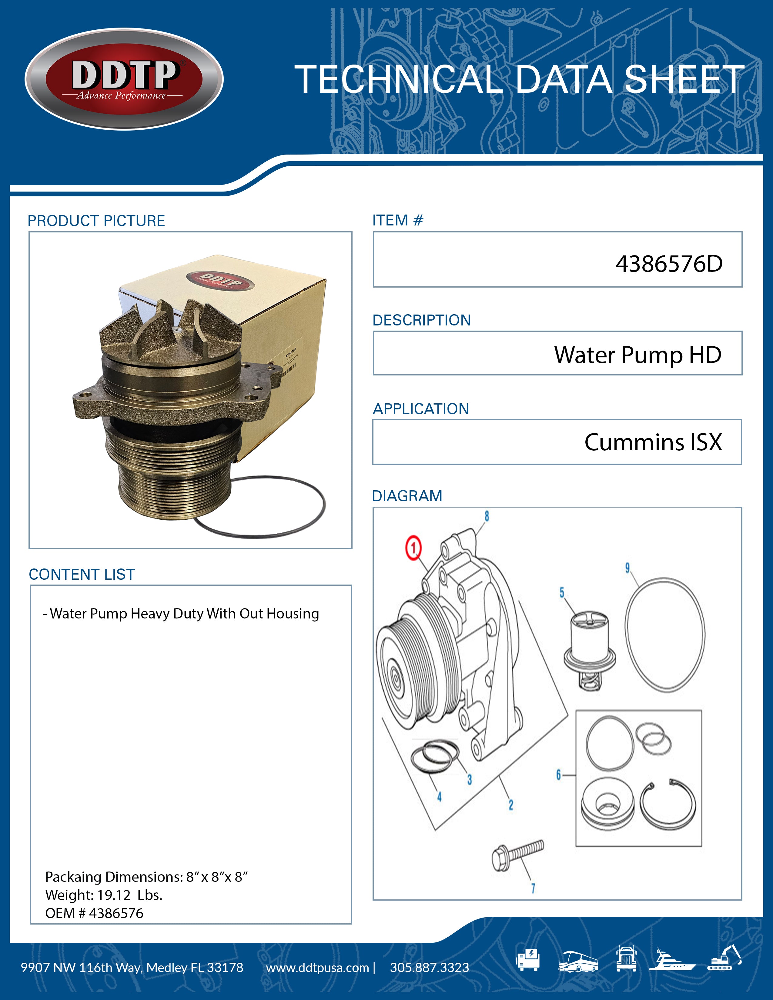 **Cummins ISX Heavy Duty Water Pump Without Housing (Part #4386576) - Replacement for Diesel Engines, Trucks & Industrial Equipment**