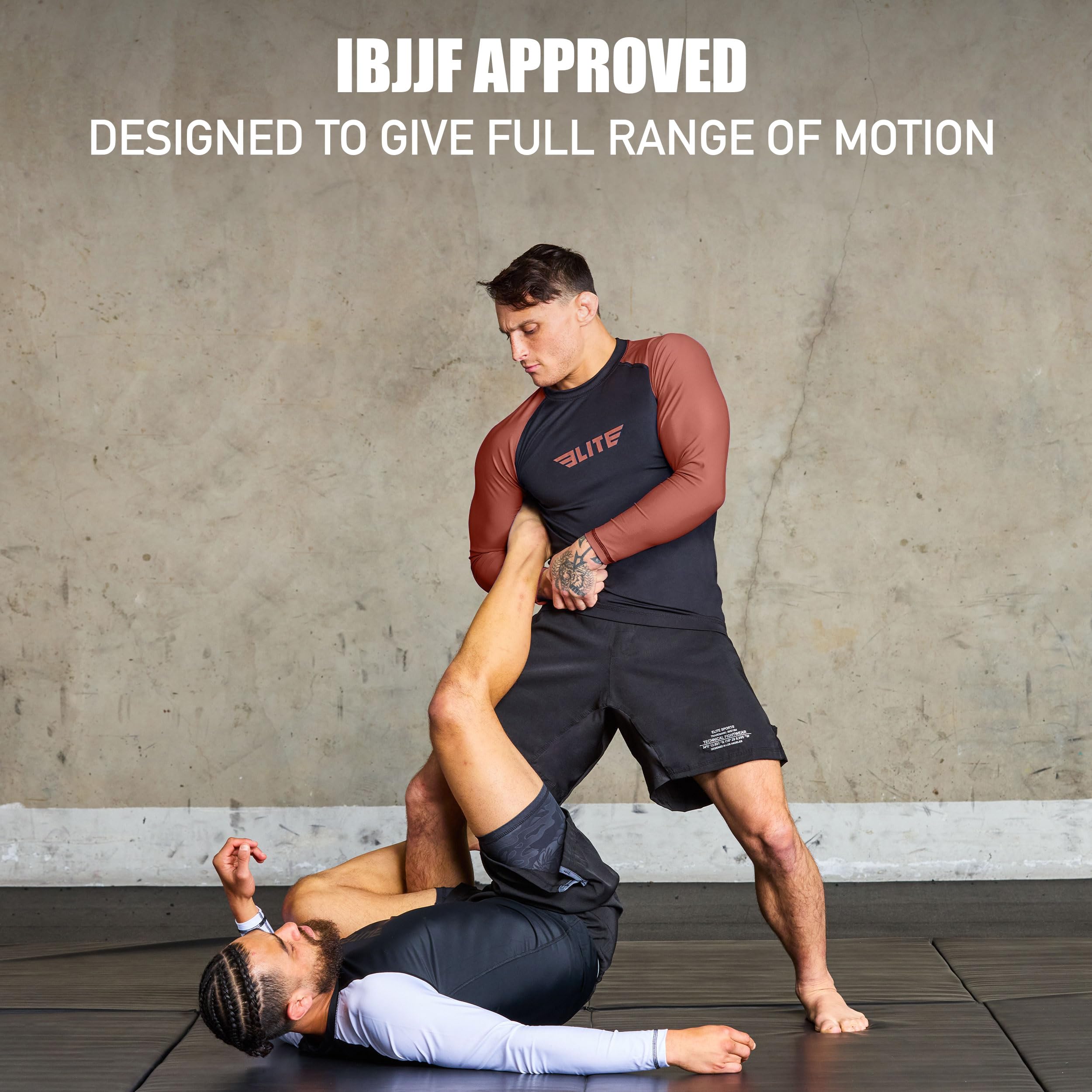 Elite Sports Men's Jiu Jitsu BJJ Rash Guard - Long Sleeve Compression Shirt for MMA, No-Gi Training & Brazilian Jiu-Jitsu | Moisture-Wicking & UV Protection for Grappling, Wrestling & Fitness Workouts