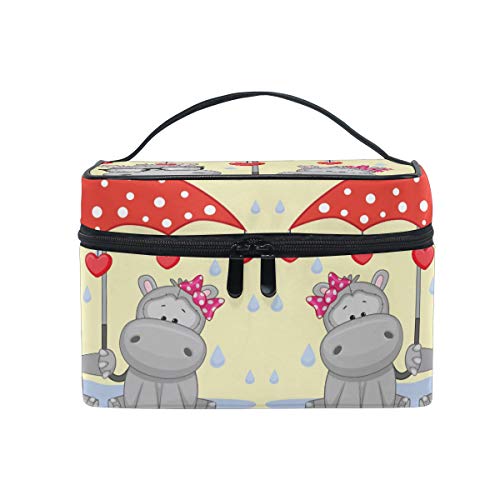 Women's Hippo Lover Cosmetic Bag Organizer - Waterproof Zippered Makeup Pouch & Toiletry Case for Travel, Gym, and Daily Use | Cute Animal Print Design