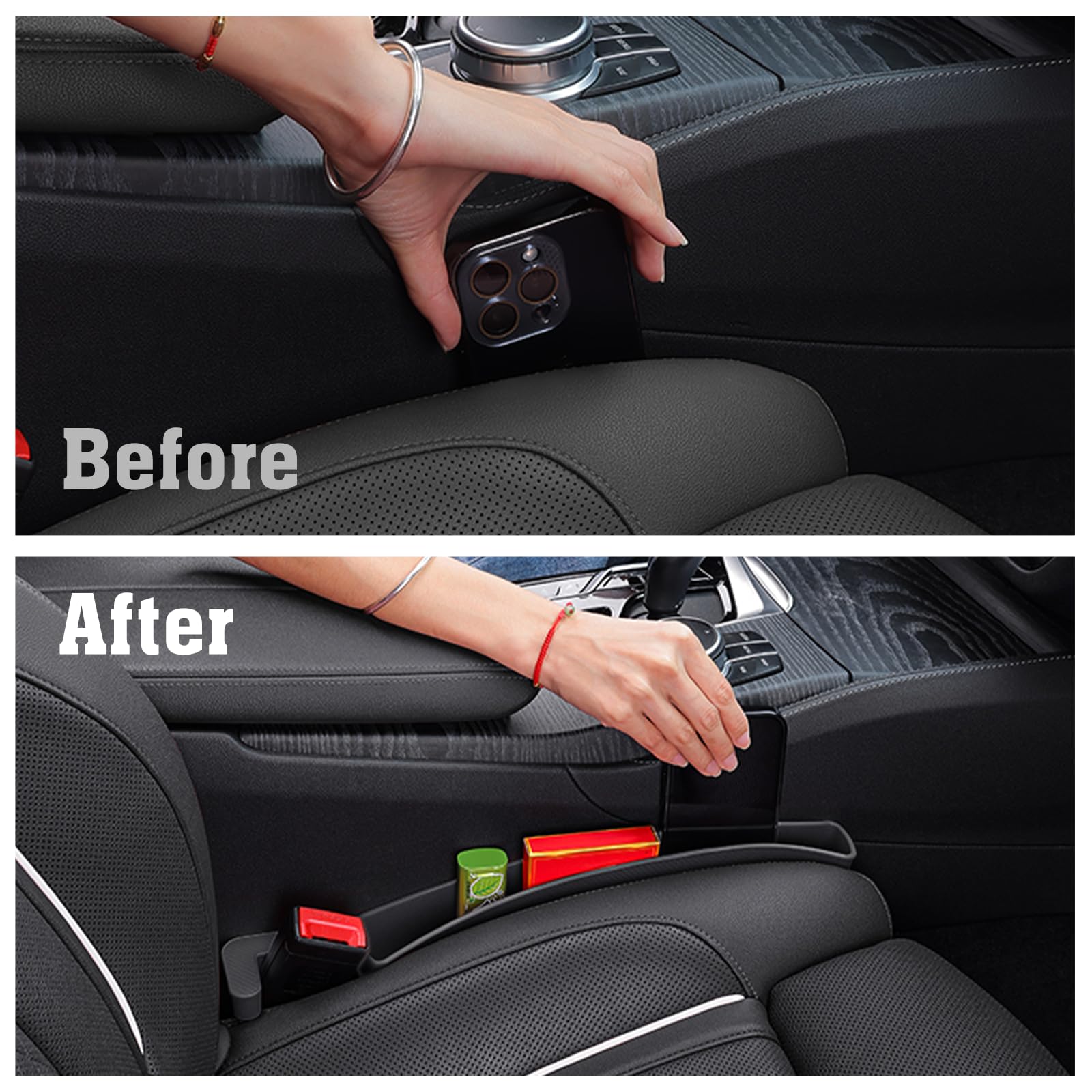 2 Pack Car Seat Gap Filler Organizer with Storage Pouch - Universal Auto Accessories for SUV & Sedan - Perfect for Storing Coins, Glasses, Keys & Small Essentials (Black) | Keep Your Car Neat & Organized While Driving