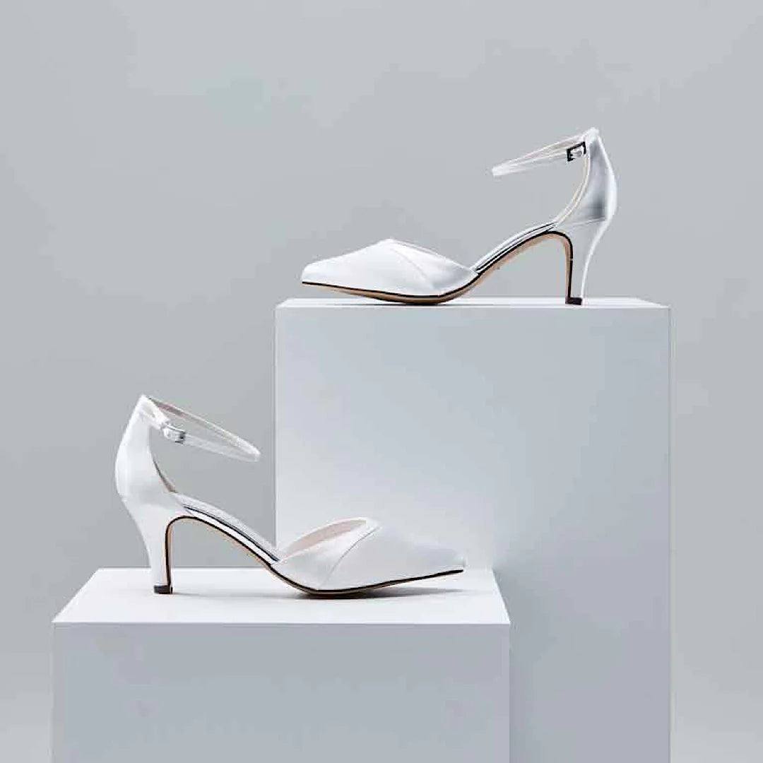 Ivory Satin Wedding Shoes for Bride by Rainbow Club - Harper Collection | Elegant Bridal Heels for Church Ceremony & Reception