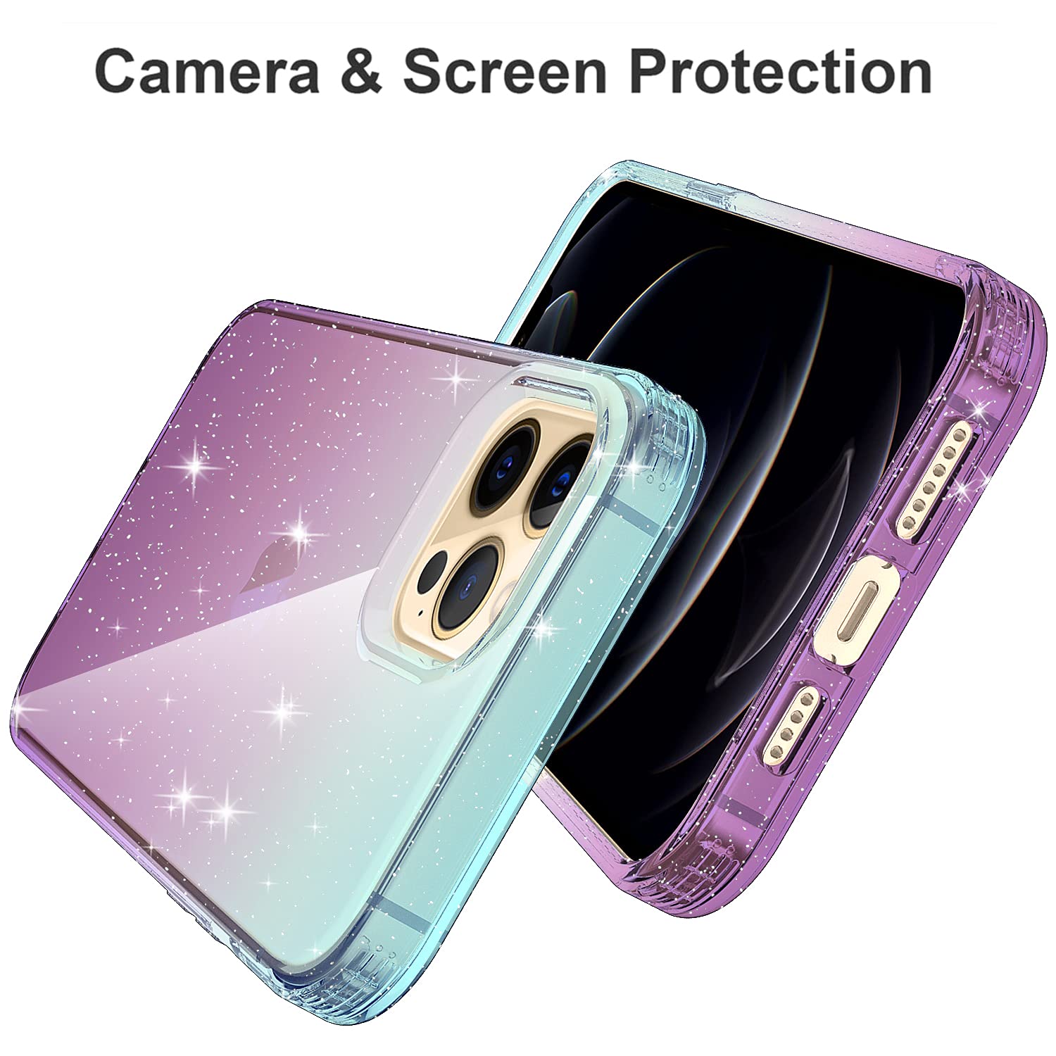 Shockproof Ultra Slim iPhone 12 Pro Max Case - TPU Gradient Light Blue/Purple Bumper Cover for Apple iPhone 12 Pro Max 6.7