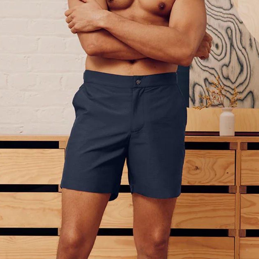 FRESCOBAL CARIOCA Rio Tailored Shorts for Men - Premium Cotton Mid-Rise Casual Shorts in Midnight Navy - Perfect for Summer, Beach, and Outdoor Activities