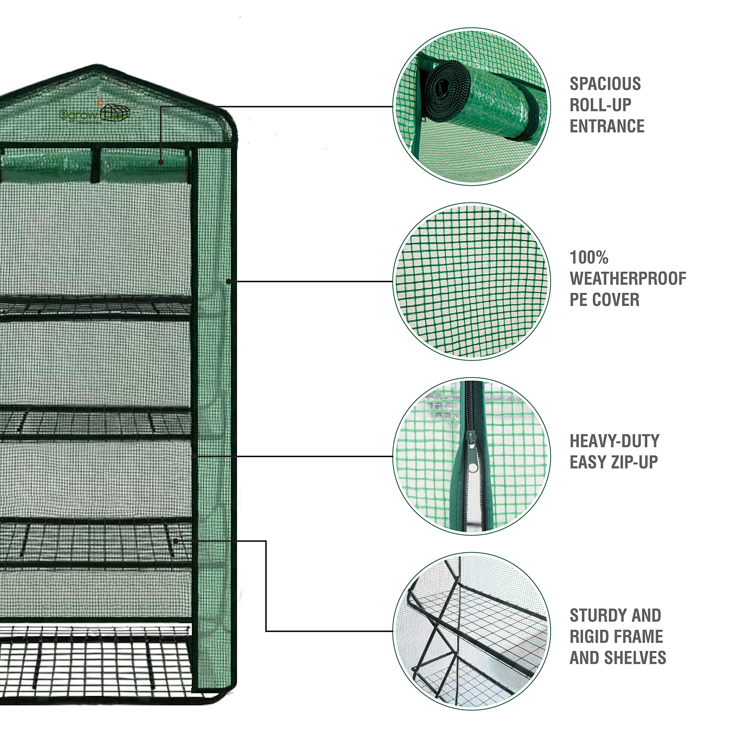 Ogrow® 4 Tier Pop-Up Greenhouse with Green Premium PE Cover - Portable Garden Greenhouse for Indoor/Outdoor Plants, Seedlings & Gardening - Perfect for Backyard, Patio & Balcony