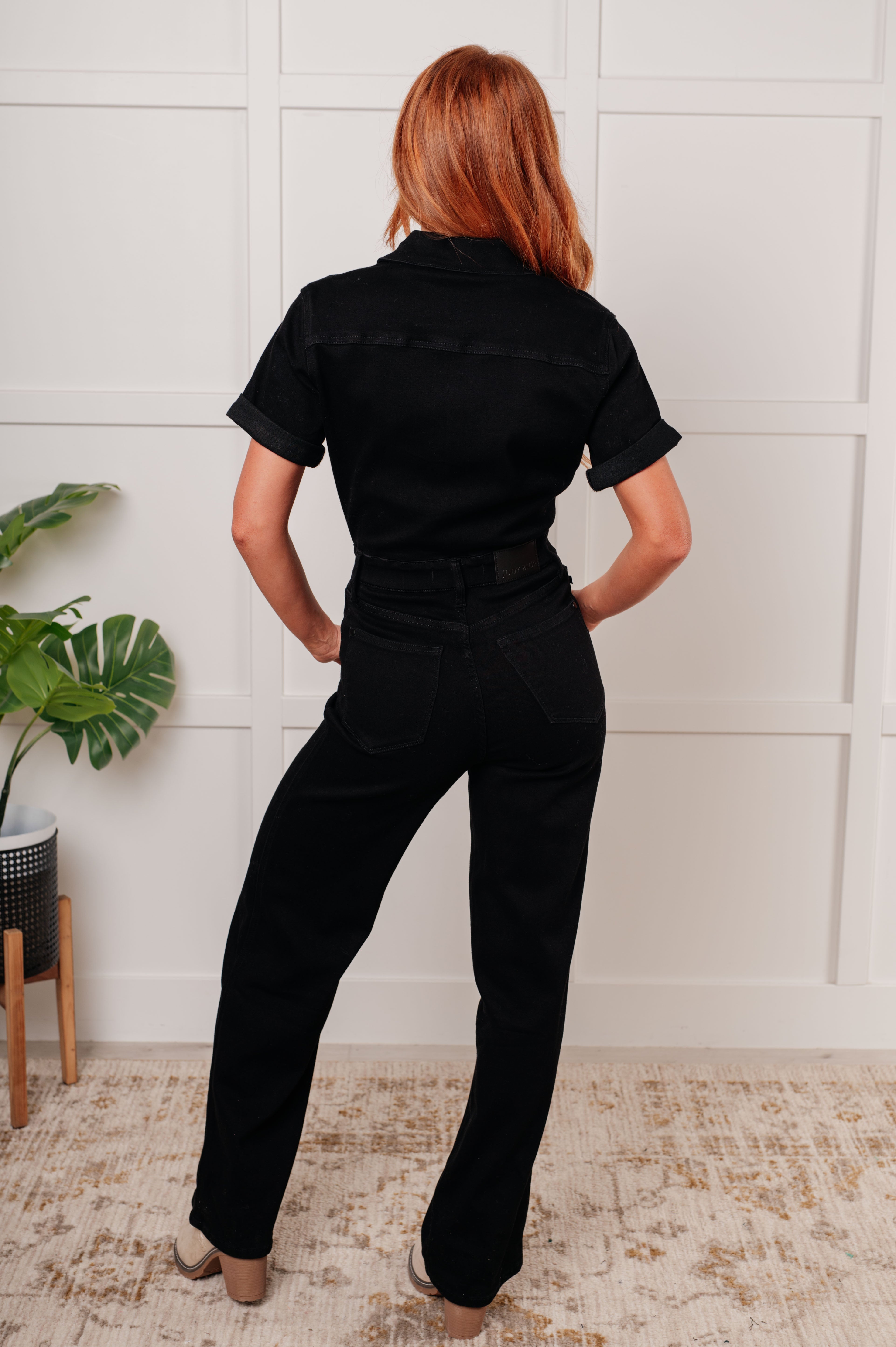 Tilda Short Sleeve Control Top Denim Jumpsuit for Women - Slimming Stretch Romper with Pockets | Perfect for Casual Outings, Date Nights & Summer Fashion