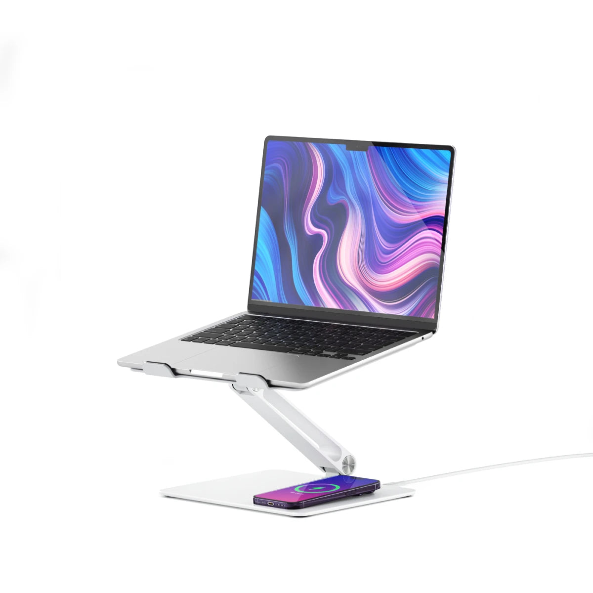 Premium Aluminum Laptop Stand with Qi Wireless Charger - Adjustable Ergonomic Computer Riser for MacBook, iPad & Office Workspace Setup