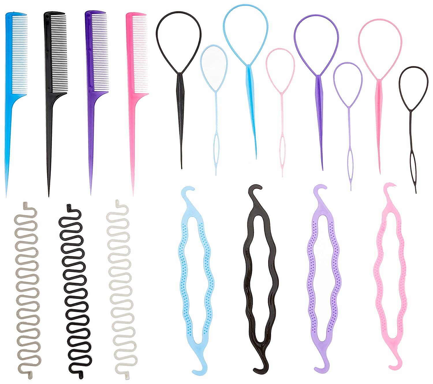 19 Pcs Hair Braiding Tool Kit - DIY Hair Styling Accessories for Updo, Ponytail & Topsy Braids (Blue) | Perfect for Salon, Home Use & Party Hairstyles
