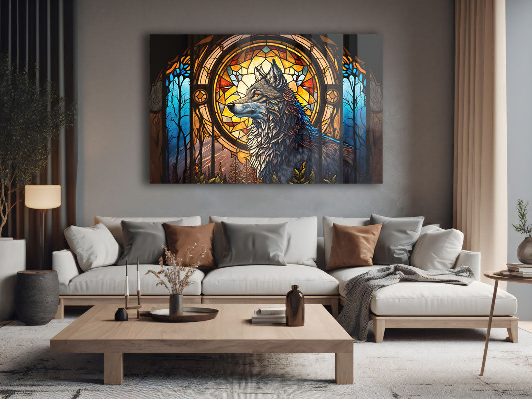 Wolf Stained Glass Window Film - Decorative Privacy Cling for Home & Office - Perfect for Bedroom, Bathroom, and Living Room Windows