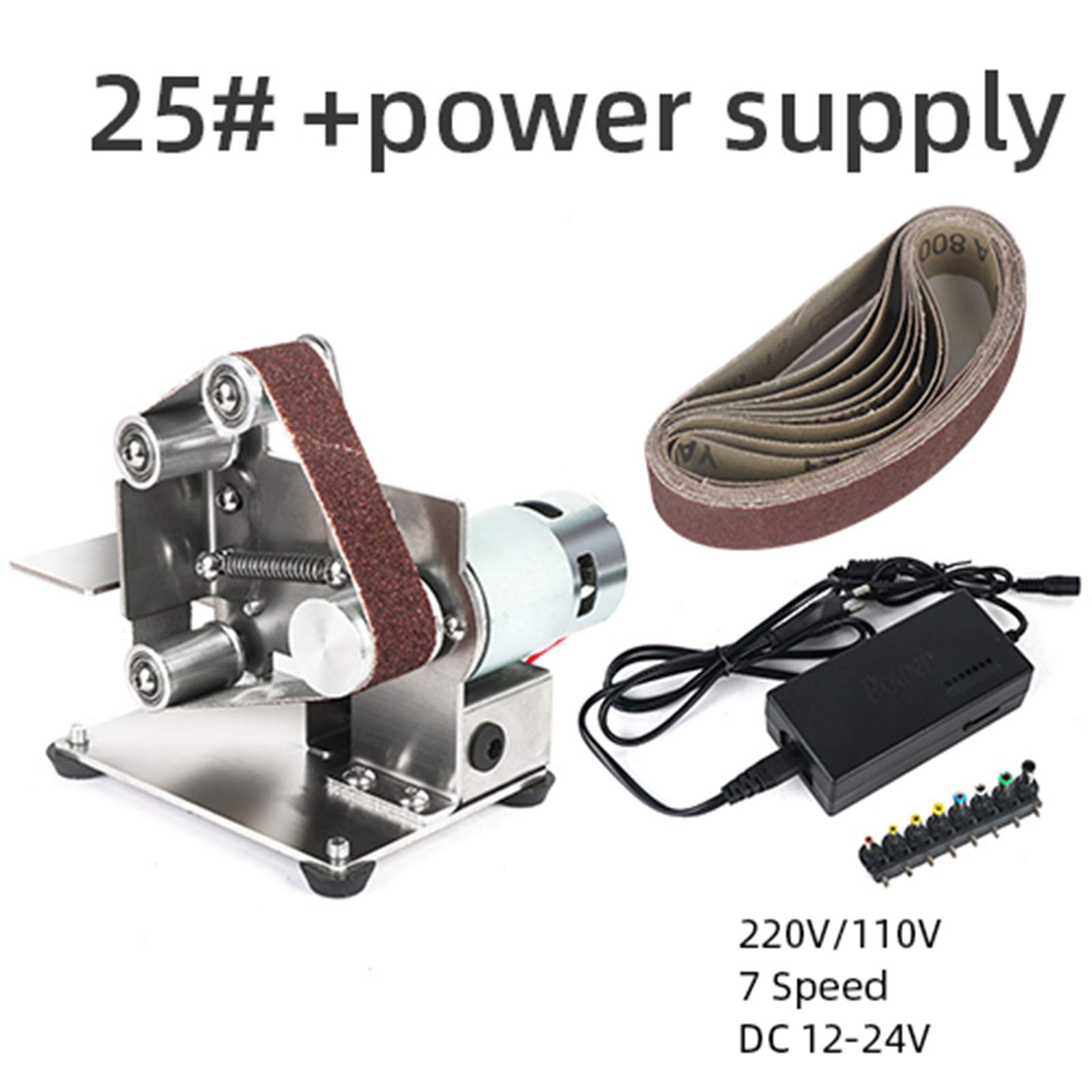 Mini Electric Belt Sander Machine 4000-9000 RPM, 7-Speed Adjustable DIY Polishing & Edge Sharpener with 5 Wrenches & 10 Sanding Belts (25mm) - Perfect for Woodworking, Metal Polishing & DIY Home Projects