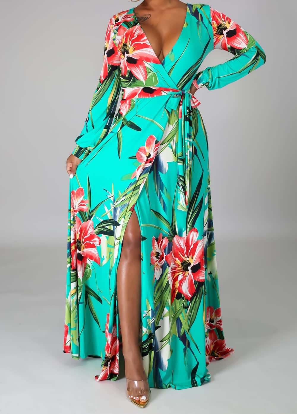 JTNFairy Women's Floral Print Long Maxi Dress - Plus Size Casual & Party Outfit - Perfect for Summer Beach, Vacation, Date Night & Special Occasions