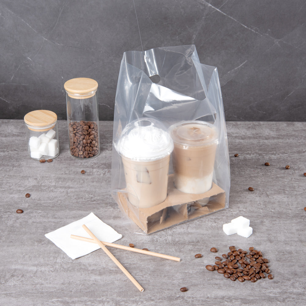 Clear Plastic Take Out Bags for 2-Cup Drink Carrier - 13 3/4