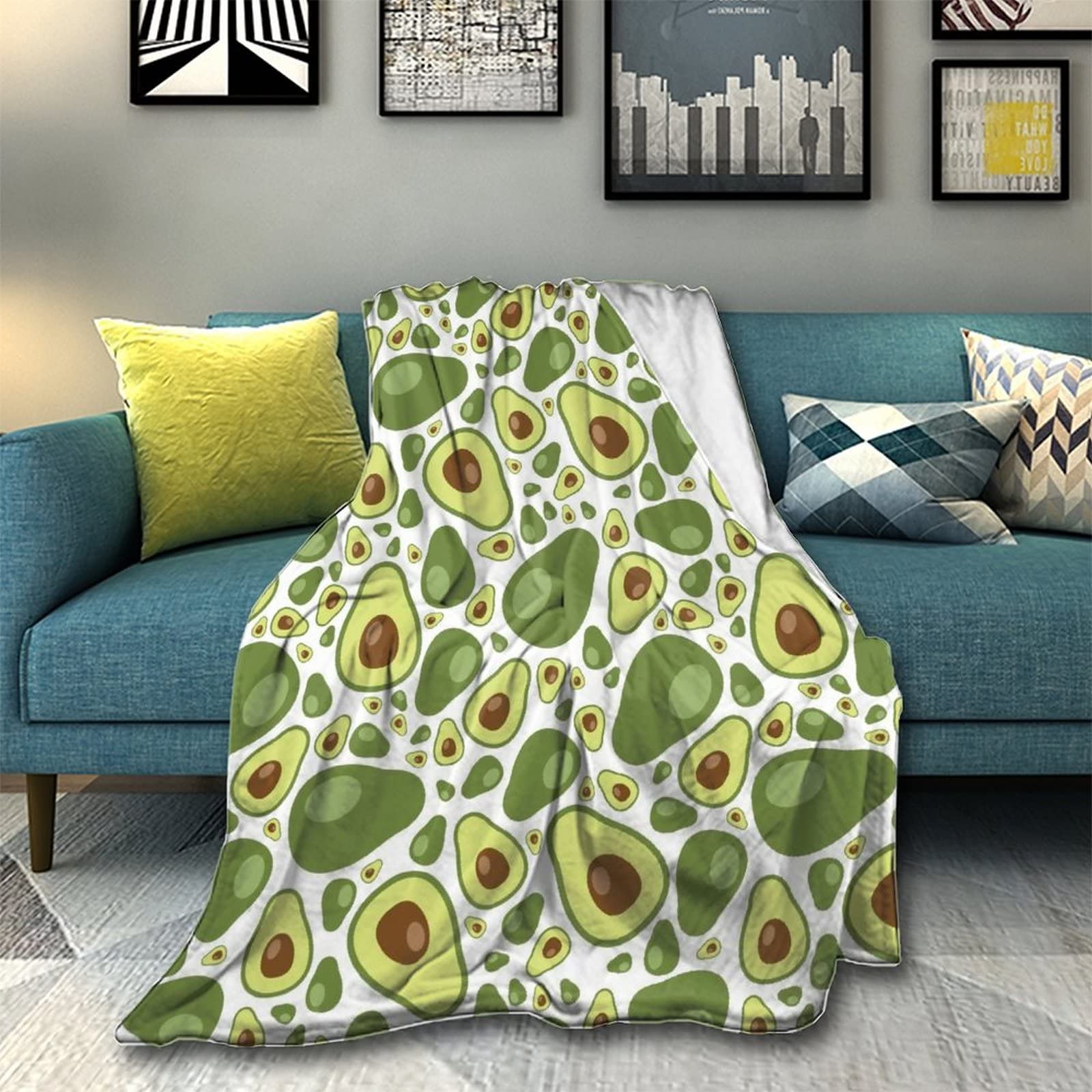Lightweight Flannel Blanket - Small & Large Warm Throw Blanket with Avocado Pattern | Soft Fleece Blanket for Couch, Bed, Sofa & Chair | Queen & King Size (50x40 Inches) | Perfect for Fall Season, Cozy Home Decor & Gift Giving