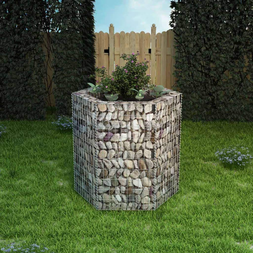 vidaXL Galvanized Steel Outdoor Gabion Basket Planter - Raised Garden Bed for Flowers, Vegetables & Patio Plants - Decorative Stone Wall Panels for Landscaping (Silver) | Perfect for Backyard, Terrace & Urban Gardening