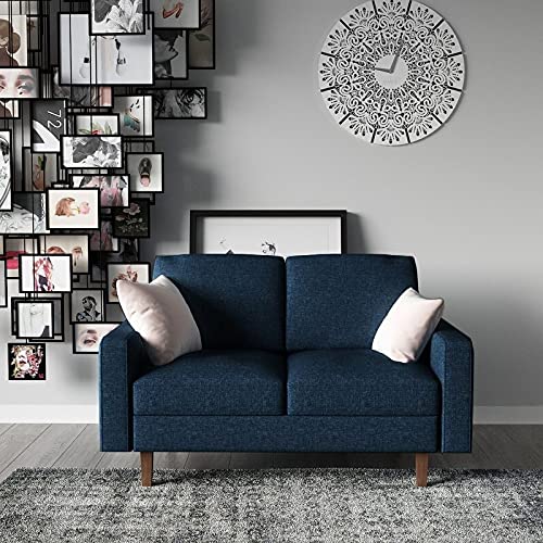 Dark Blue Linen Fabric Upholstered Loveseat - Modern US Pride Furniture for Living Room, Lounge & Small Spaces