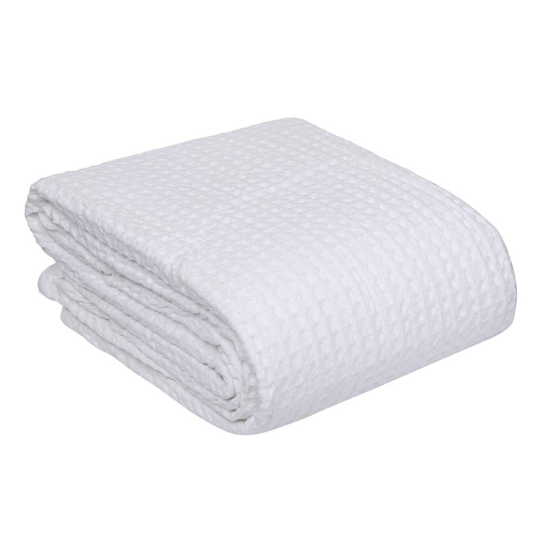 HILLFAIR 100% Combed Cotton Queen Size Blanket – Soft, Breathable & Lightweight Waffle Weave Bedding for All Seasons – White Queen Bed Blanket for Home Decor, Bedroom, Guest Room & Cozy Nights