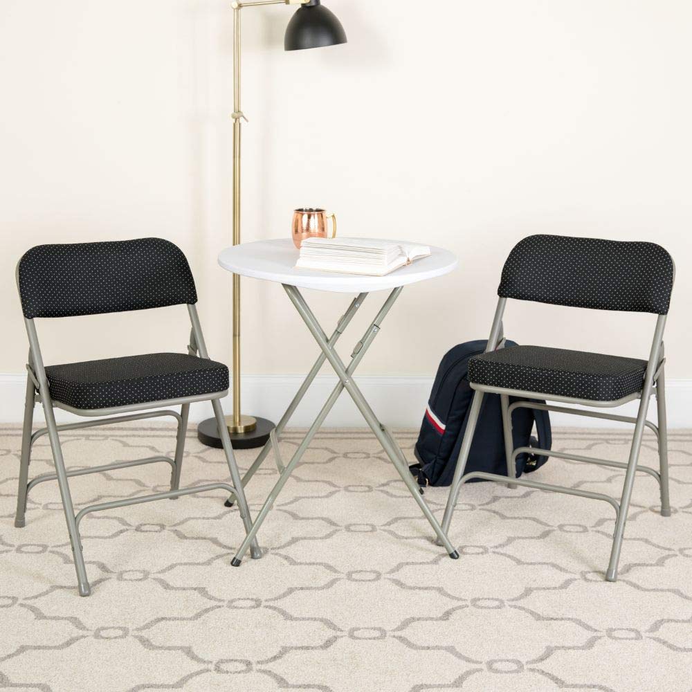Premium Black Pin-Dot Fabric Metal Folding Chairs (Pack of 4) - Hercules Series with Curved Triple Braced & Double Hinged Design for Events, Parties, and Home Use