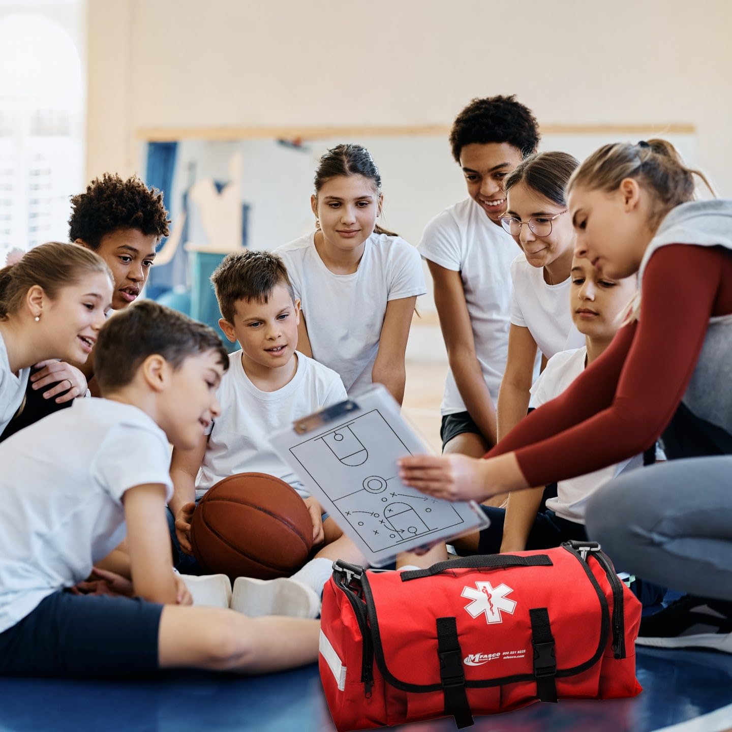 MFASCO Comprehensive School Classroom First Aid Kit - 200+ Emergency Supplies for First Aid Responders - Red Trauma Bag for Schools, Groups & Offices (10.5