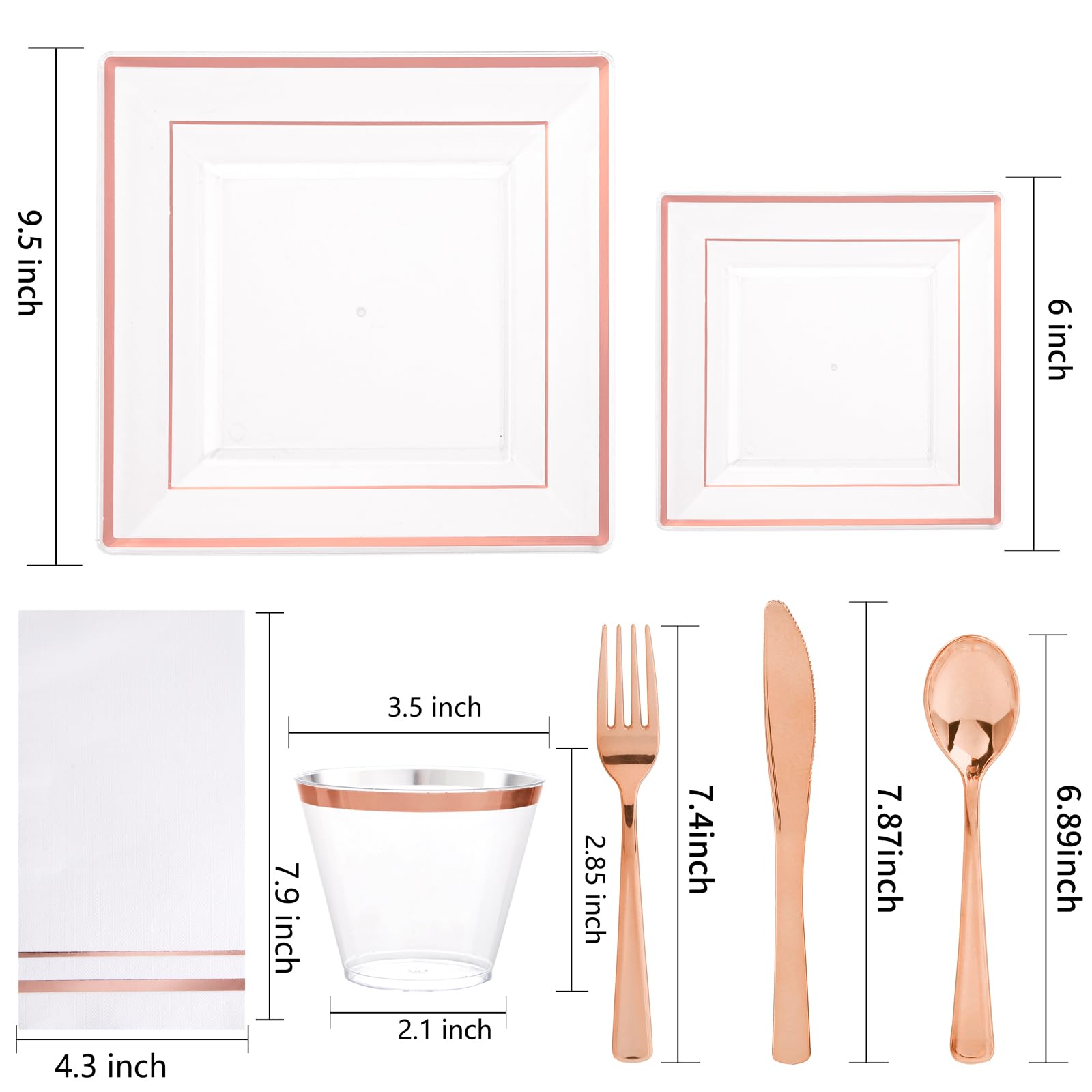 350-Piece Rose Gold Plastic Dinnerware Set - Disposable Plates, Cups, Cutlery & Napkins for 50 Guests | Elegant Party, Wedding & Event Tableware | Perfect for Bridal Showers, Birthday Parties & Catering Events