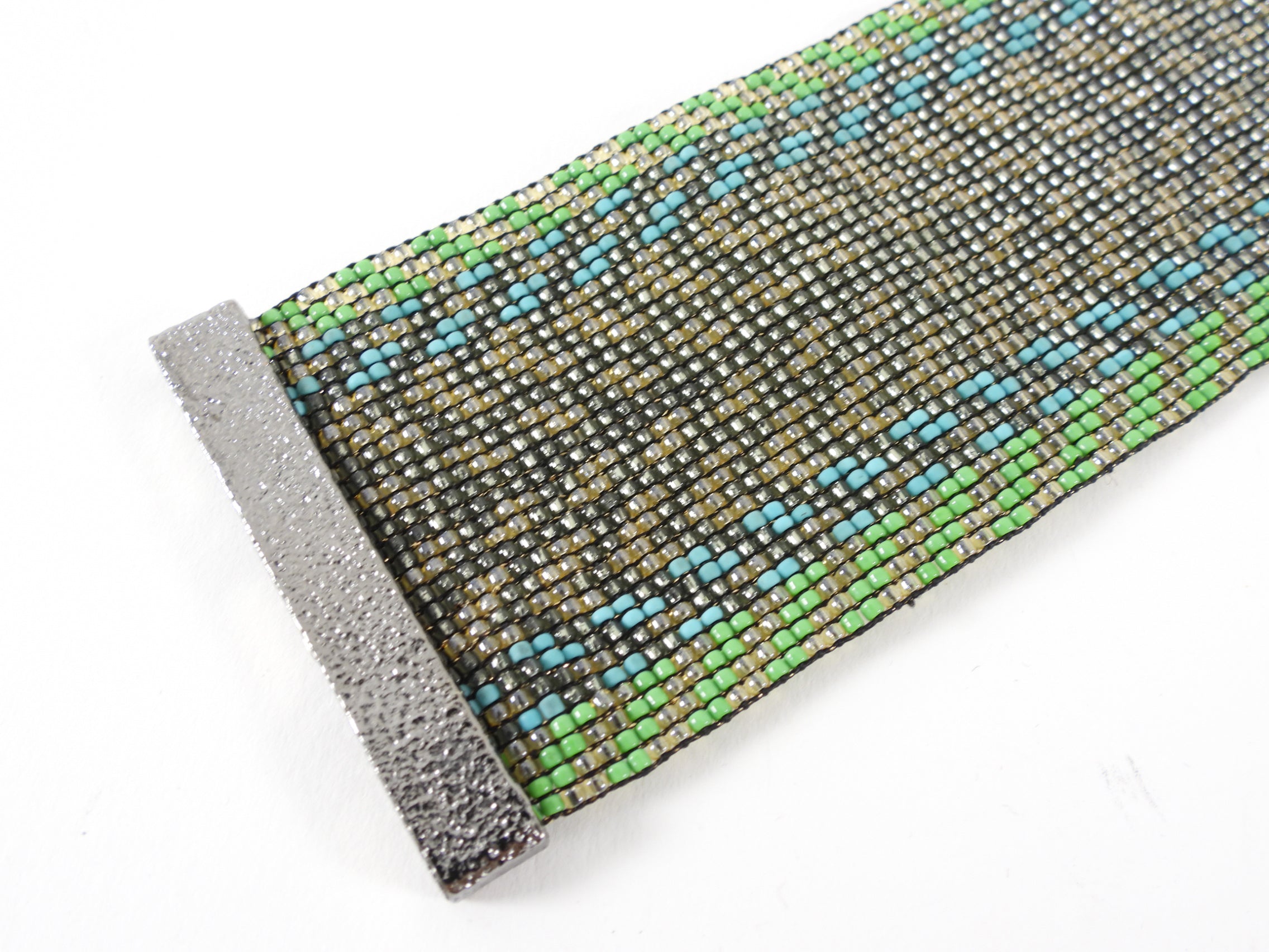 Alexis Bittar Green Silver Beaded Statement Bracelet for Women - Elegant Wide Beaded Cuff for Parties, Weddings & Special Occasions