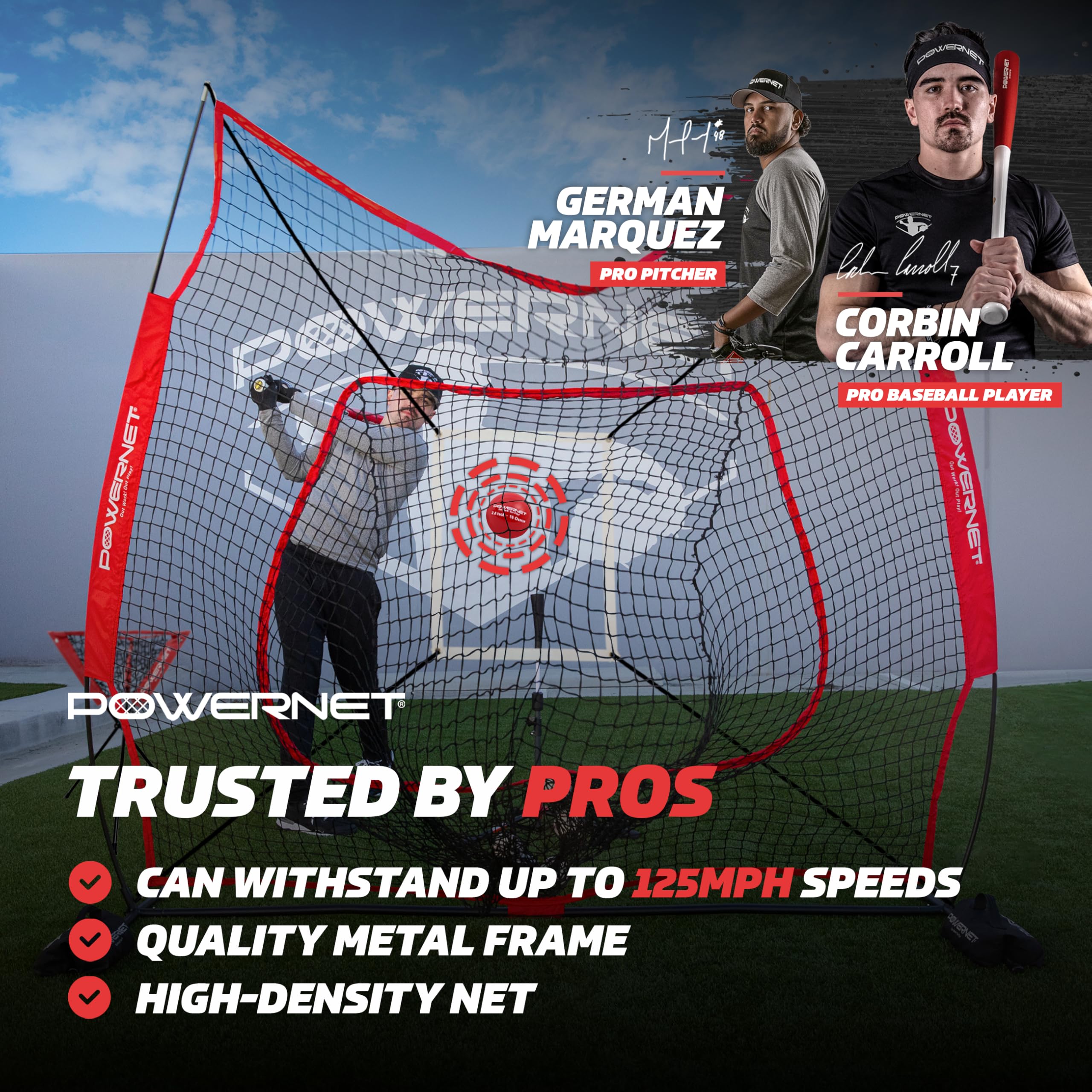 PowerNet 7x7 Baseball & Softball Practice Net with Pitching, Batting & Fielding Accessories - Includes Ball Caddy, Weighted Baseballs & Tee - Perfect for Backyard Training, Team Drills & Solo Practice Sessions